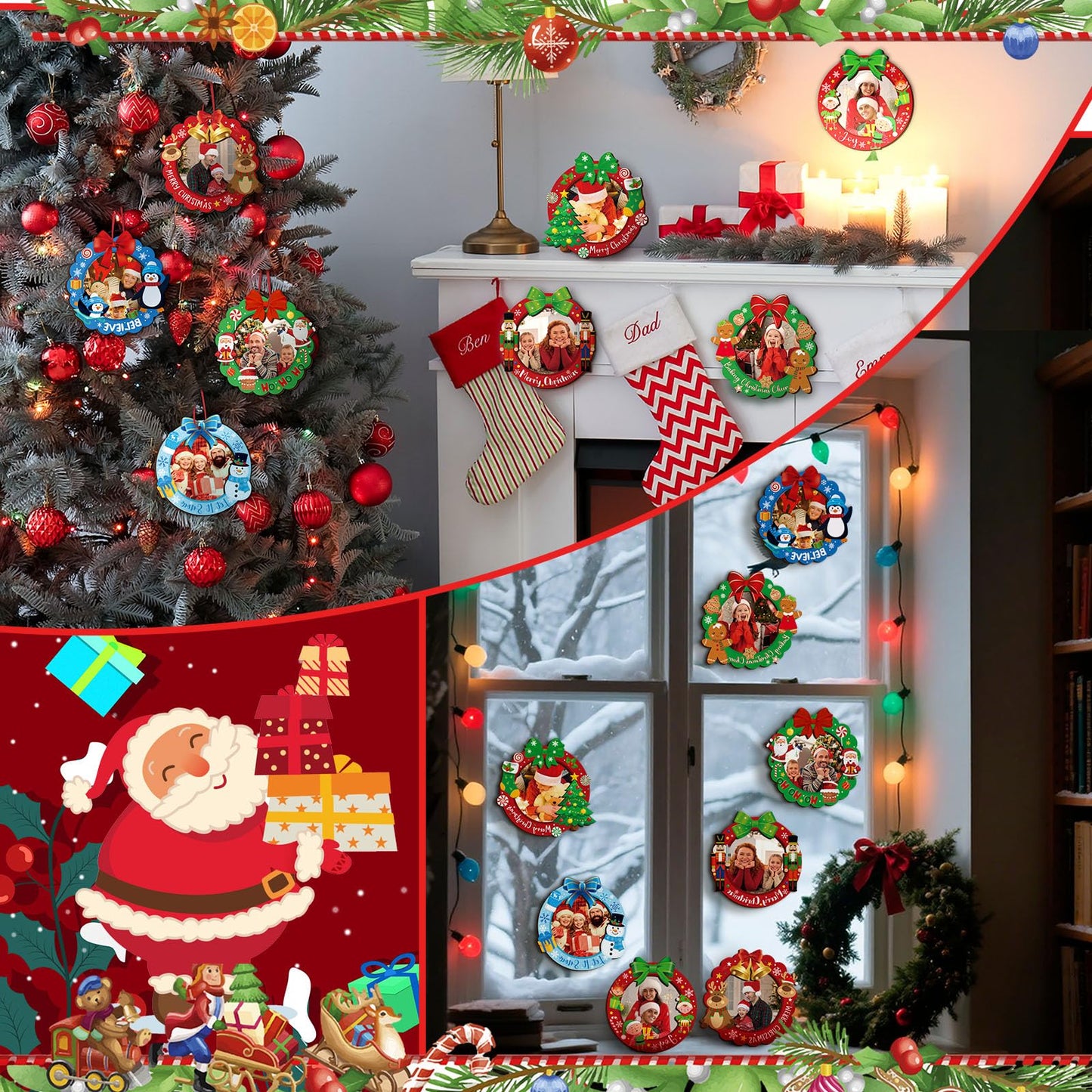 Yalikop 16 Pcs Christmas Photo Frame Ornaments Wooden Nutcrackers Santa Snowman Snowflake Picture Frame Tree Decoration DIY Photo Keepsakes for Xmas Party Decorations Winter (Cute)