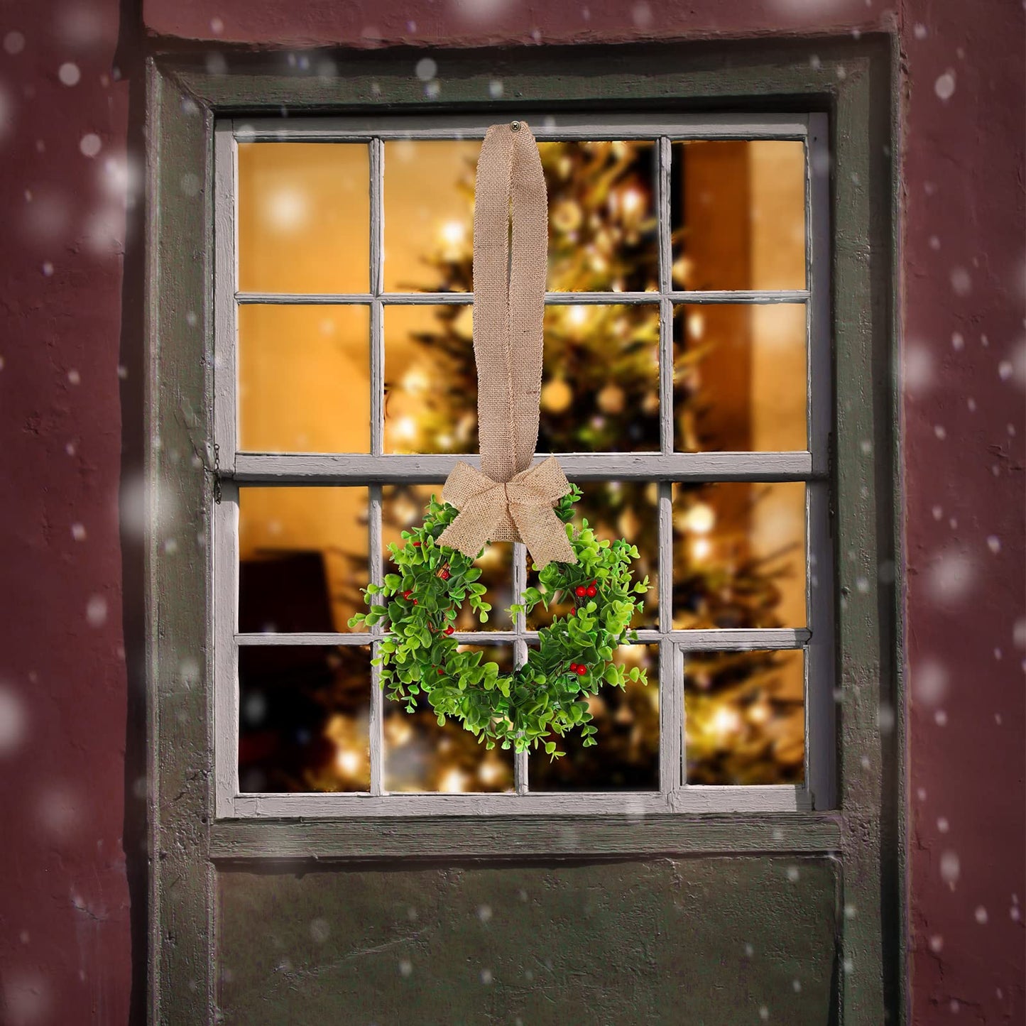 Canlierr 6 Pcs Christmas Kitchen Cabinet Wreaths with Ribbon Small Mini Christmas Wreath for Window Door Chair Wall Xmas Decoration(Rustic)