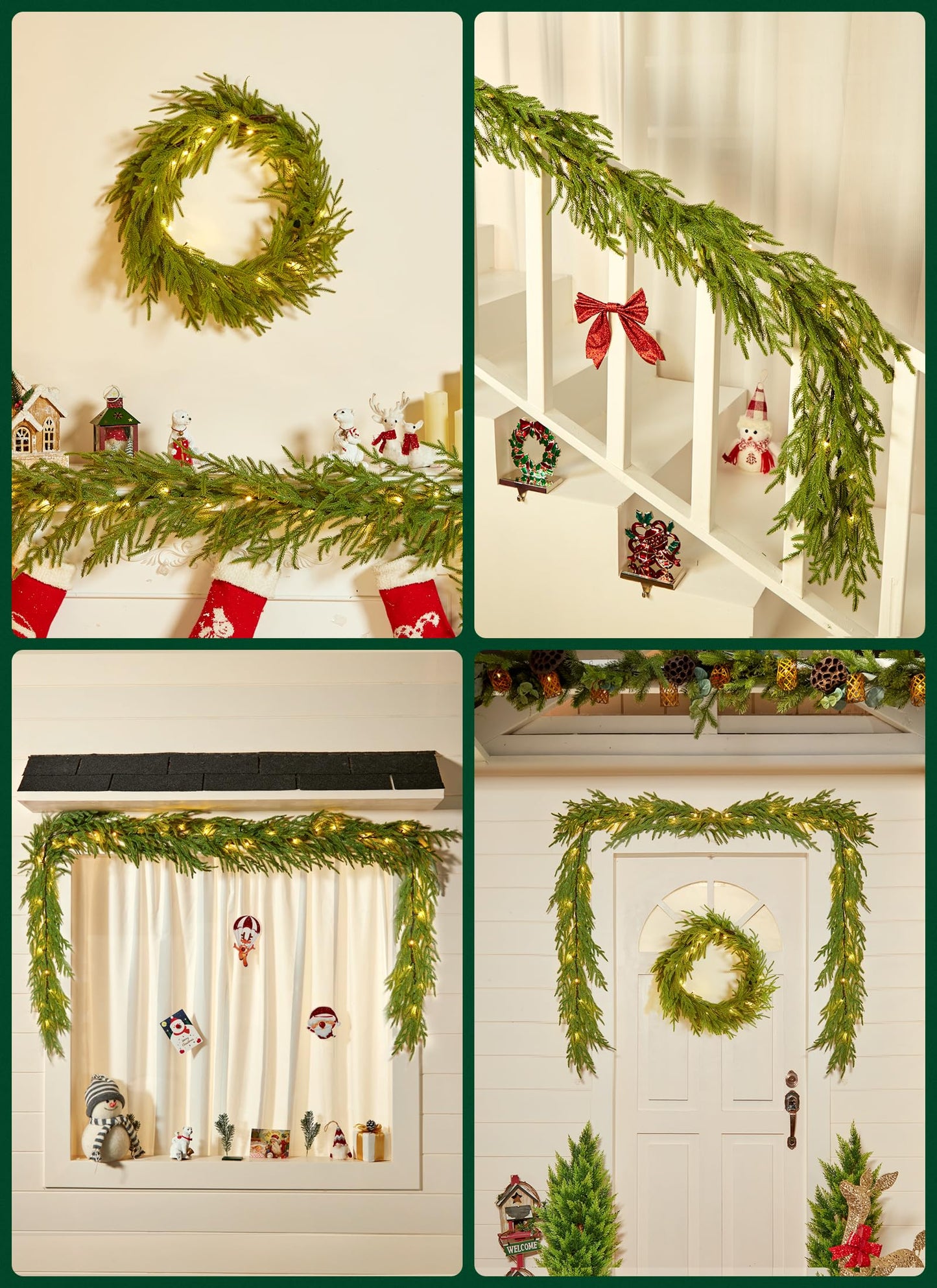 Brightown Christmas Garland with Lights, 6Ft Norfolk Pine Garlands, Battery Operated, White Lights, Prelit Garland for Mantle Fireplace Stairs Wall, Door Indoor Outdoor Christmas Decorations, 2 Pack