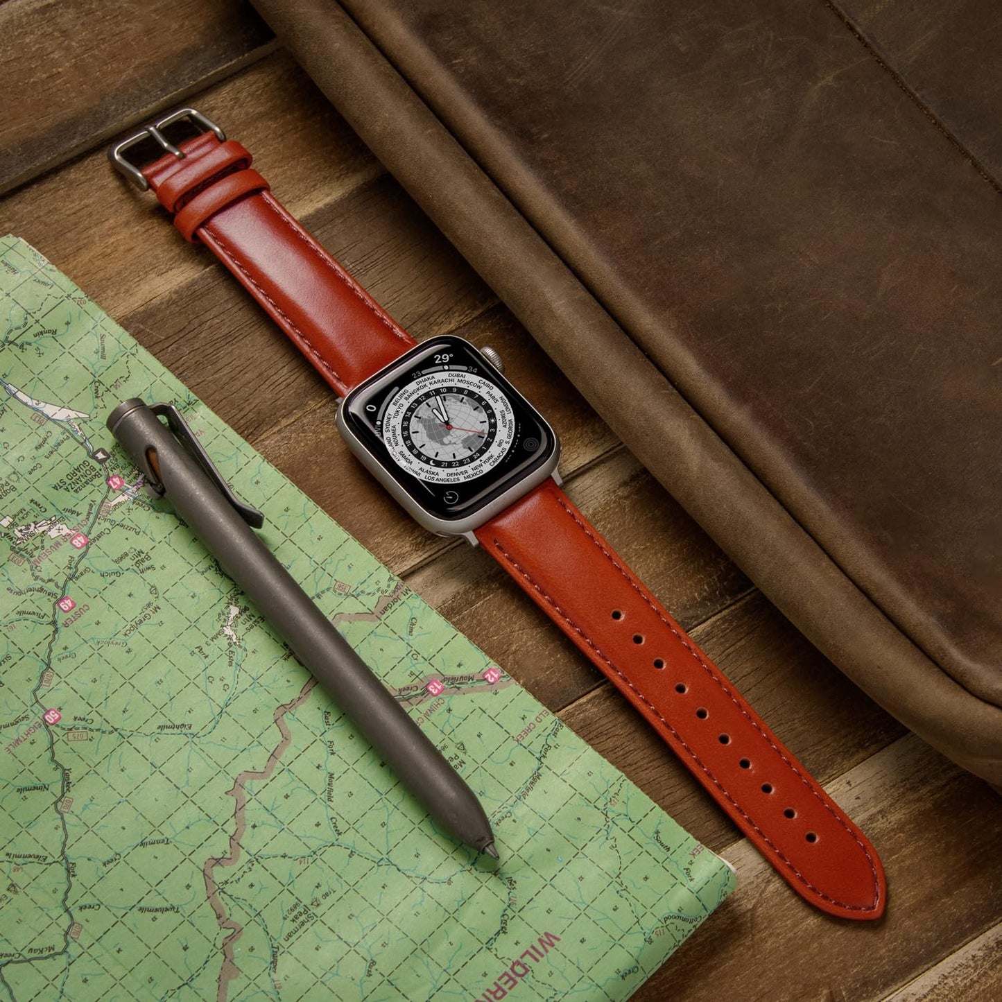 Archer Watch Straps - Top Grain Leather Straps for Apple Watch (Cognac/Matched Thread, Matte Silver Hardware, 40/41/42mm)