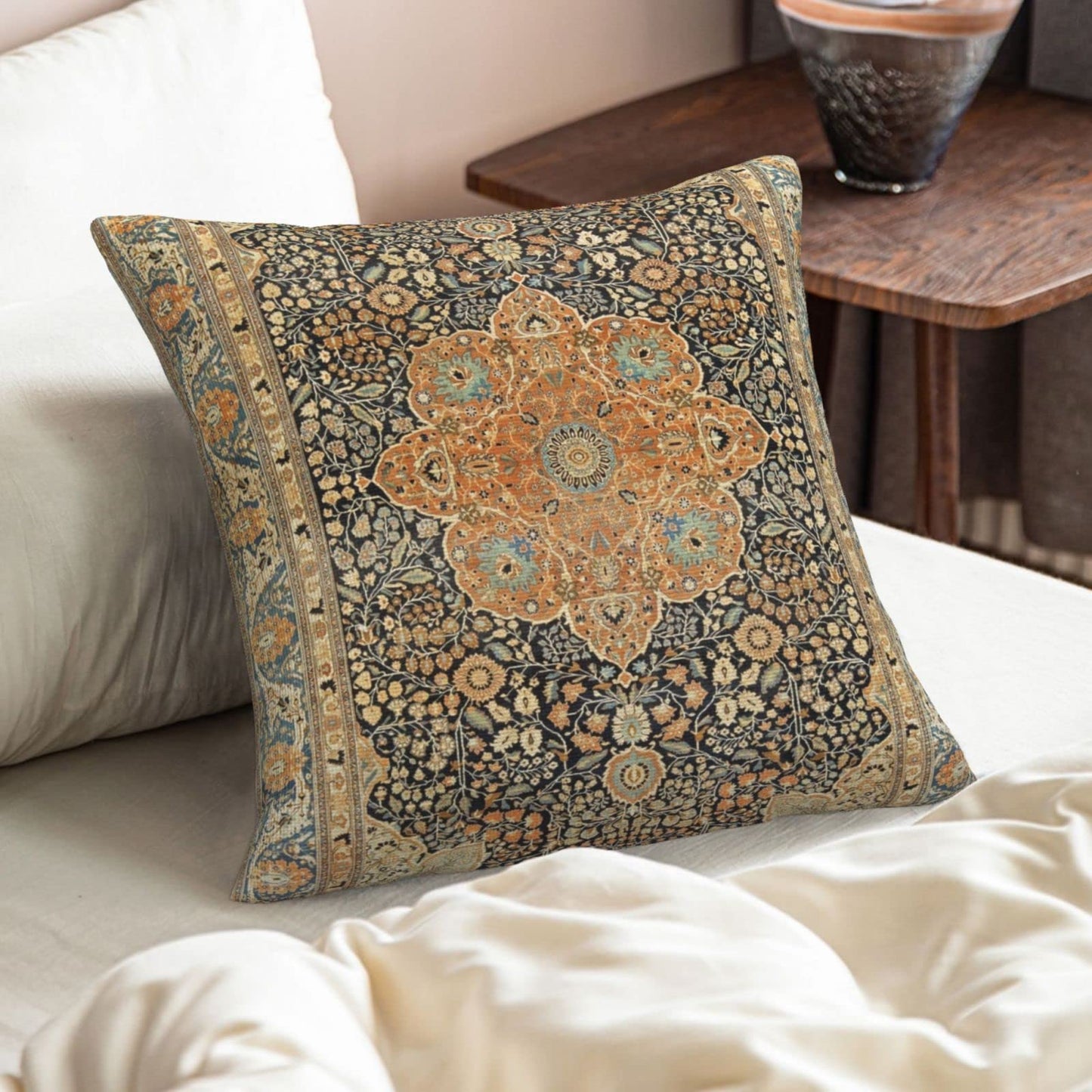 17th Century Turkish Carpet Print Throw Pillow Covers Modern Pillow Cushion Cases, Decorative Square Pillowcases for Sofa Couch Bedroom Living Room Car 20"X20"