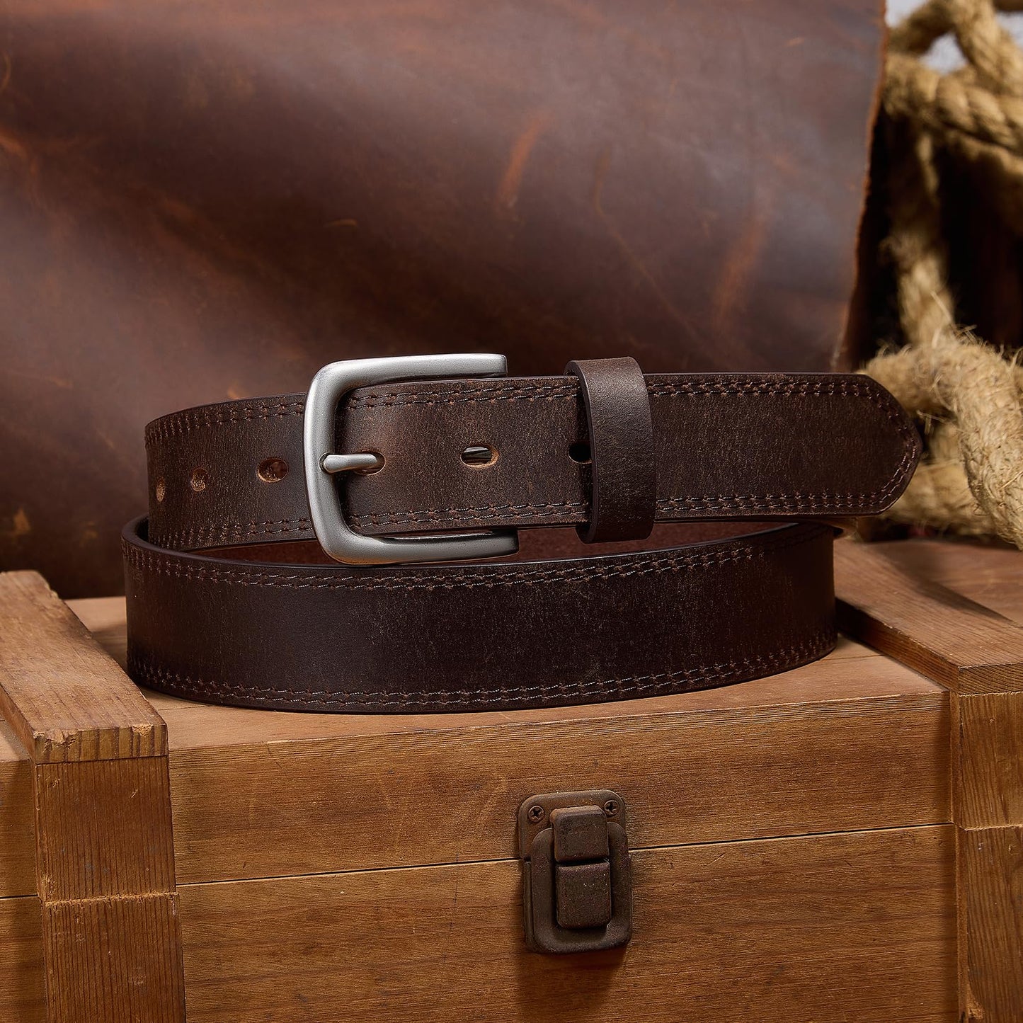 VATAN Men's Full Grain Leather Casual Every Day Jeans Belts, Handmade Men Leather Belt with Gift Box