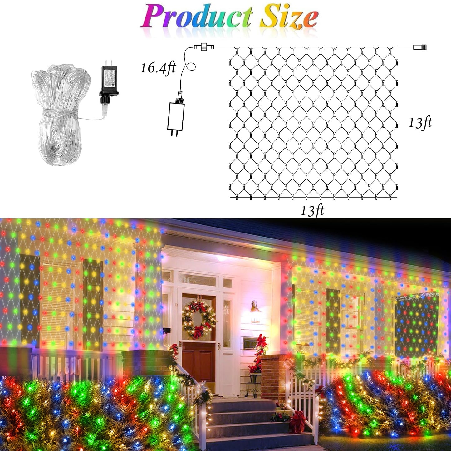 Lovelite 13ft x 13ft Net Lights Outdoor, 400LED Large Gazebo Lights 8 Modes Timer, Waterproof Connectable Christmas Mesh Light Clear Wire for Bushes Patio Pergolas Garden Holiday Party - Mulicolor