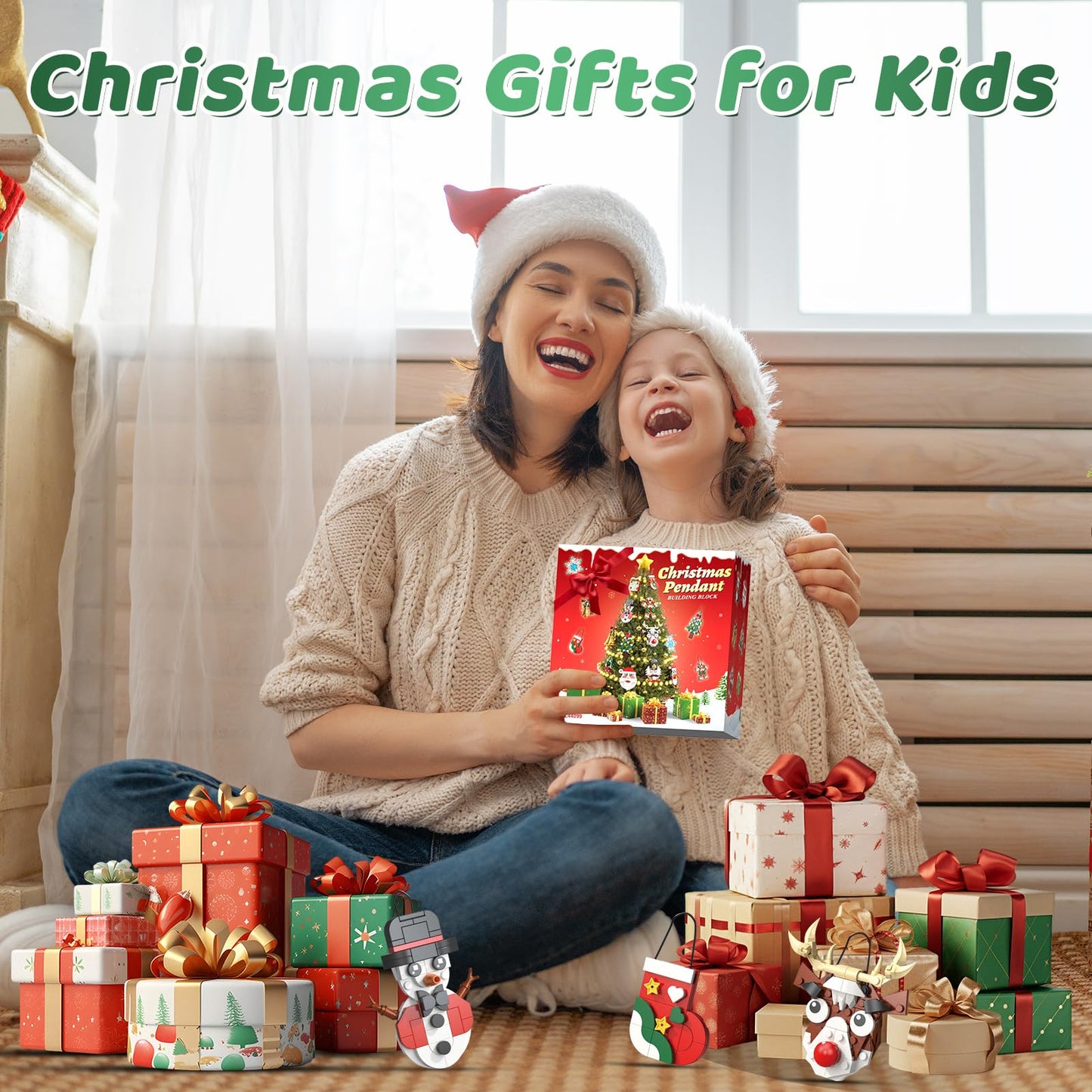 Christmas Ornaments Building Blocks Set,12 PCS Christmas Ornaments Building Kit, Santa, Snowman, Reindeer, Christmas Tree, Snowflake, Stocking, Stocking Stuffers Decor Toys Gifts for Boys Girls Kids
