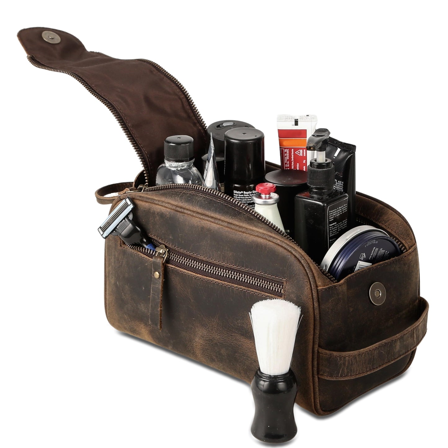 KomalC Travel Toiletry Bag – Premium Leather Dopp Kit for Men & Women with Water-Resistant Lining & Spacious Zippered Organizer