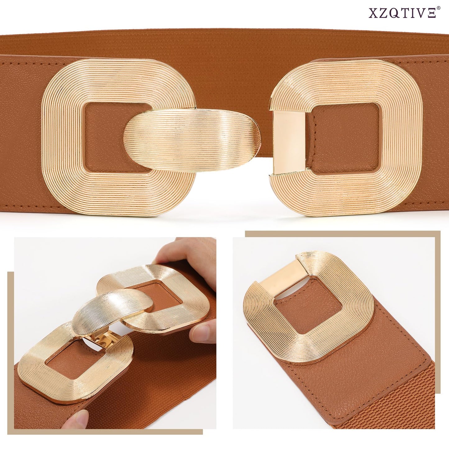 XZQTIVE Women Wide Elastic Belts for Dress Fashion Stretchy Waist Belts for Ladies with Gold Buckle