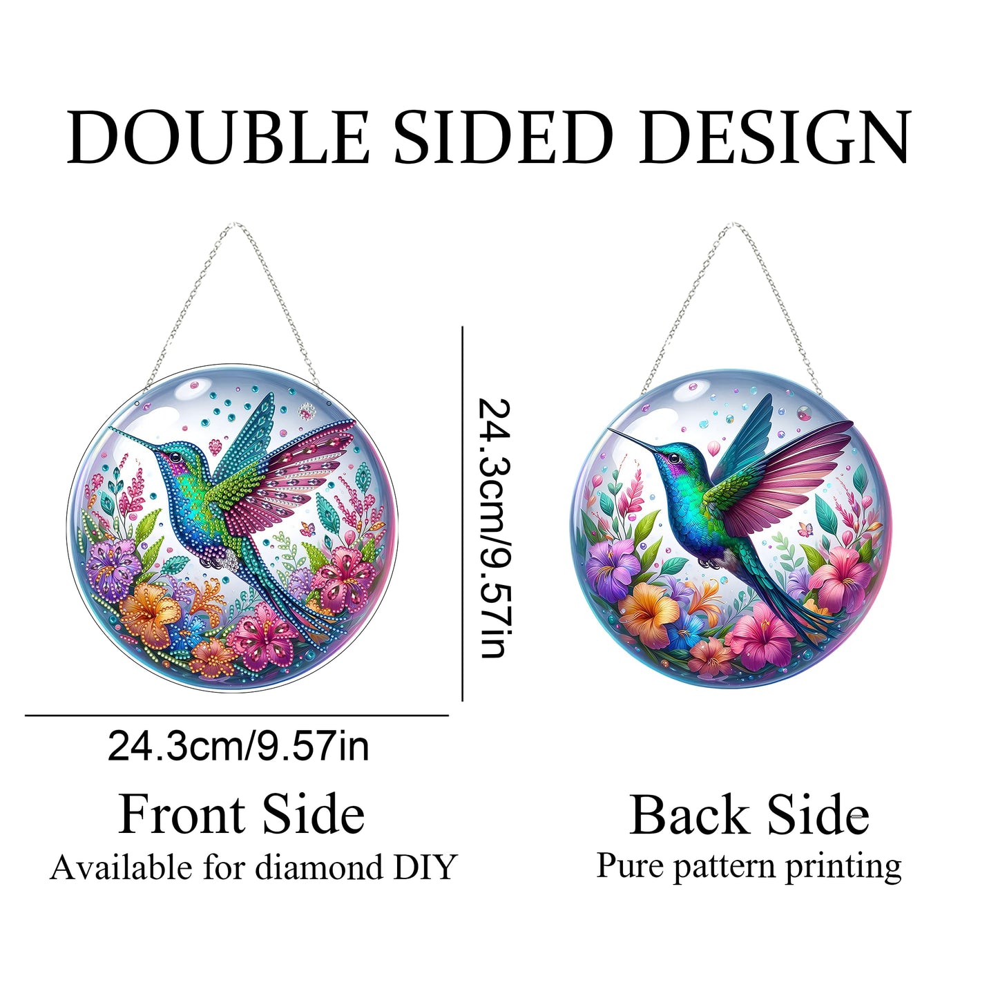 JJFox Diamond Art Hanging Kit for Adult,Special Shaped Rhinestone,DIY Acrylic 5D Diamond Art Painting Window Pendants Home Garden Wall Hanging Kits Hanging Ornament,Double Sided. (Hummingbird)