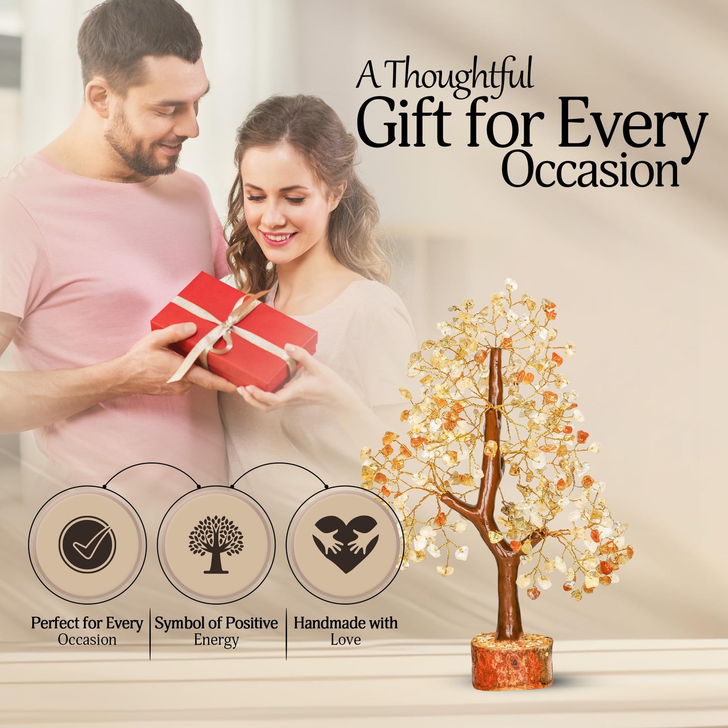 YATSKIA Citrine Tree | Gemstone Money Tree Feng Shui | Good Luck Crystals | Shelf Decor for Bedroom | Crystal Desk Decor | Healing Gift | Birthday Gifts for Women | 10 Inch