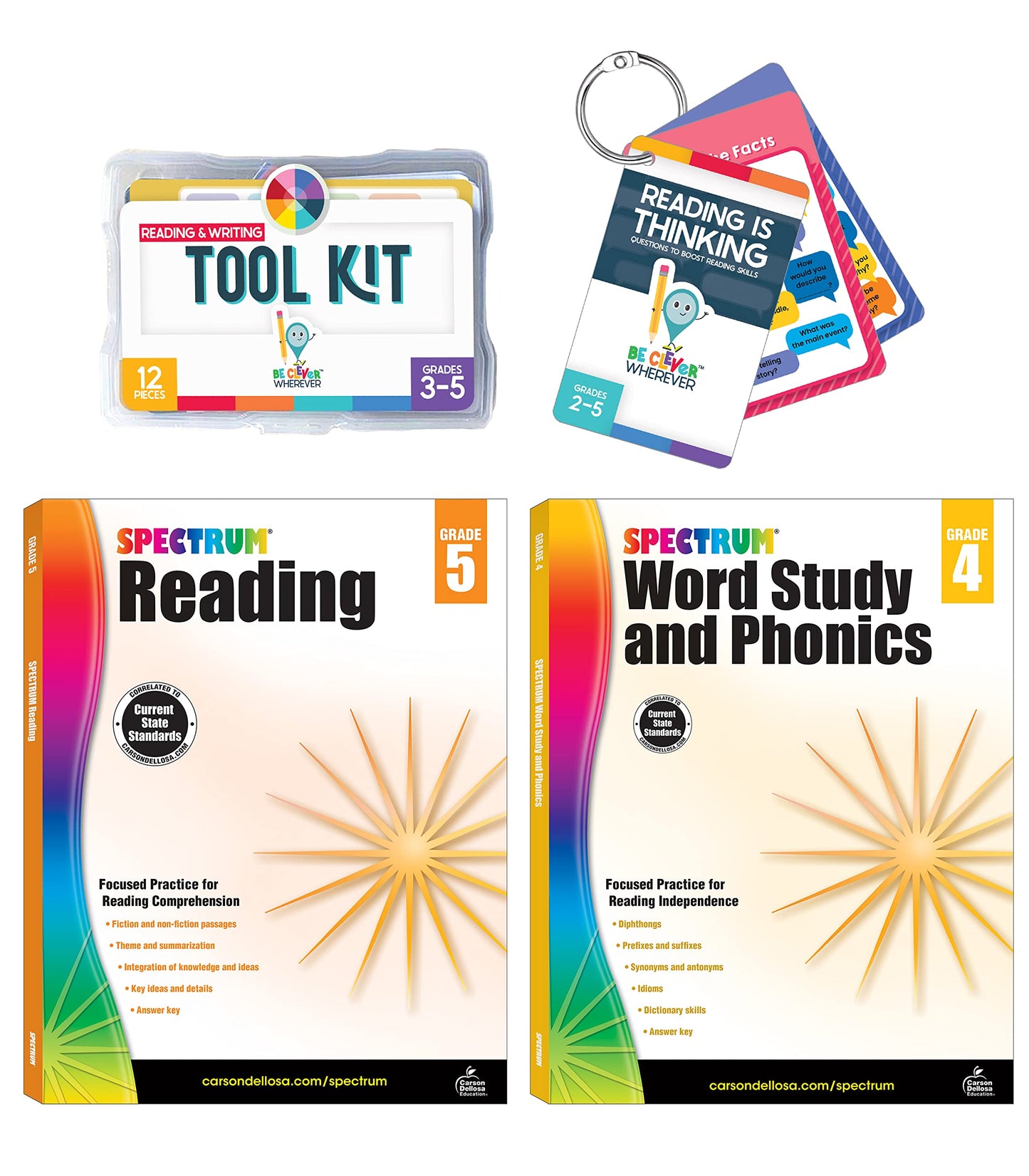 Carson Dellosa 31pc 4th Grade Reading Bundle, Grade 4 Word Study & Phonics and Reading Comprehension Workbooks and 4th Grade Reading Manipulatives, Literacy Centers for 4th Graders
