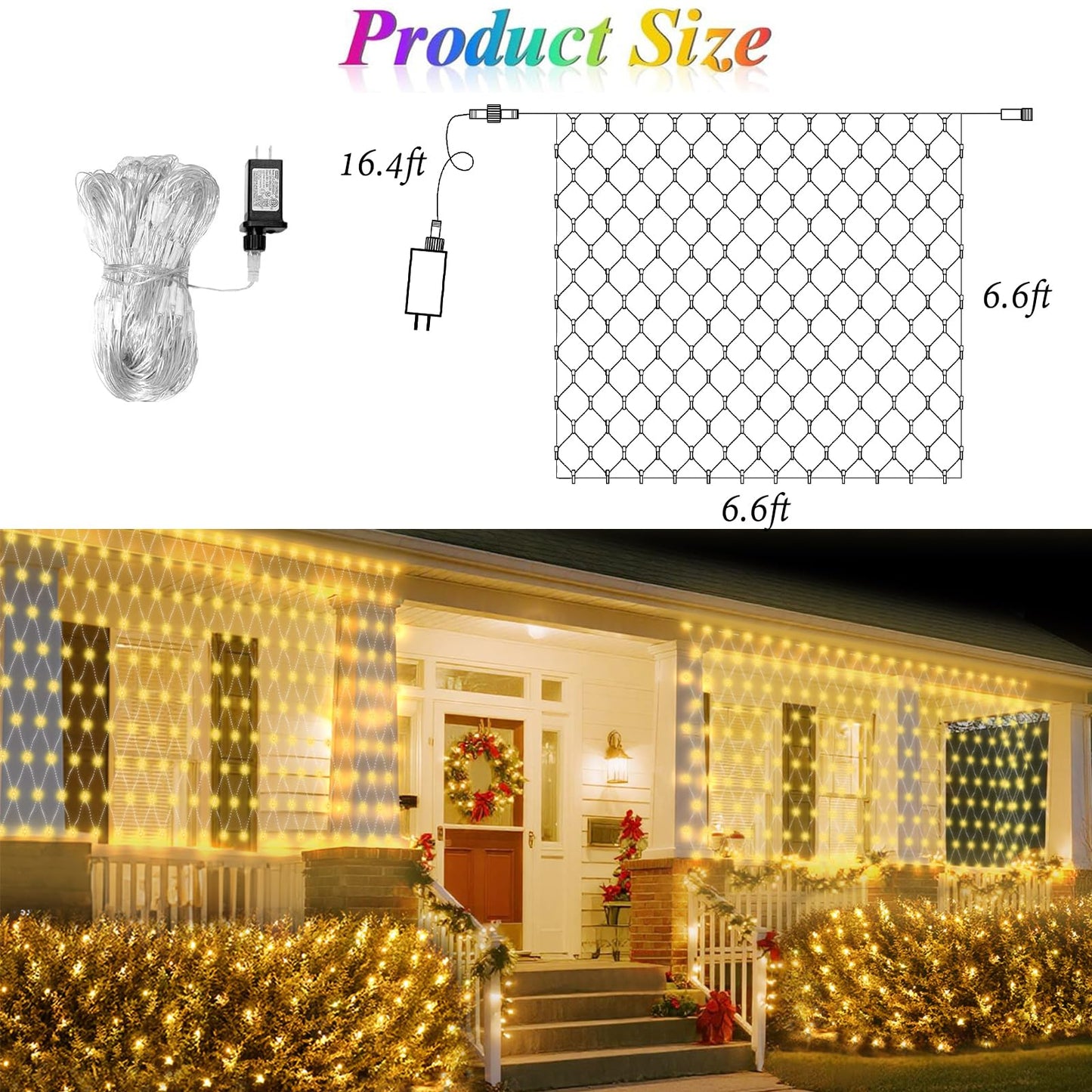 6.6ft x 6.6ft Christmas Net Lights, 160LED Gazebo Mesh Lights Outdoor 8 Modes Timer, Waterproof Connectable String Lights Clear Wire for Bushes Patio Pergolas Garden Holiday Party - Warm White