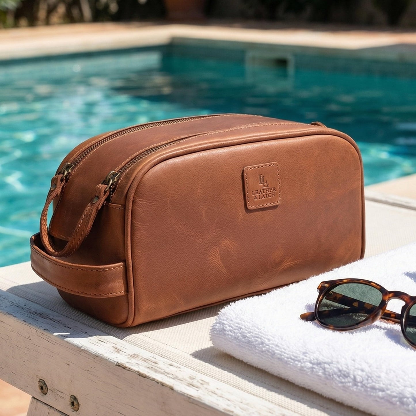 Leather Toiletry Travel Bag with Waterproof Lining, Large Capacity Vintage Dopp Kit, Shaving & Cosmetic Organizer for Men & Women - Tan
