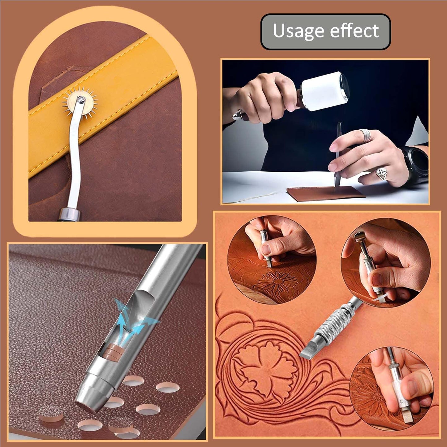 Leather Working Tools, Practical Leather Craft Kit with Carving Sewing Punching Cutting and Other Sanding Tools for Crafting, Repair DIY Projects
