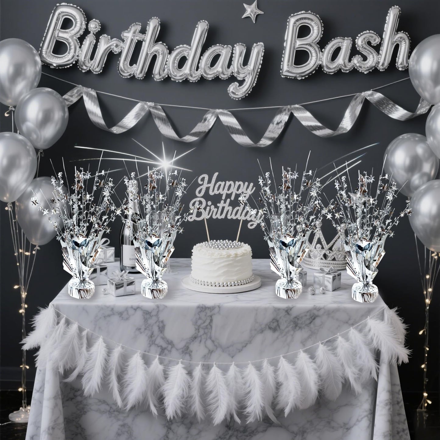 YinNorth 12 Pcs Metallic Foil Spray Centerpiece Party Star Table Decoration Brust Glitter Table Topper Decor for Birthday Graduation Holiday Christmas Dining Celebration New Year Party Supplies,Silver