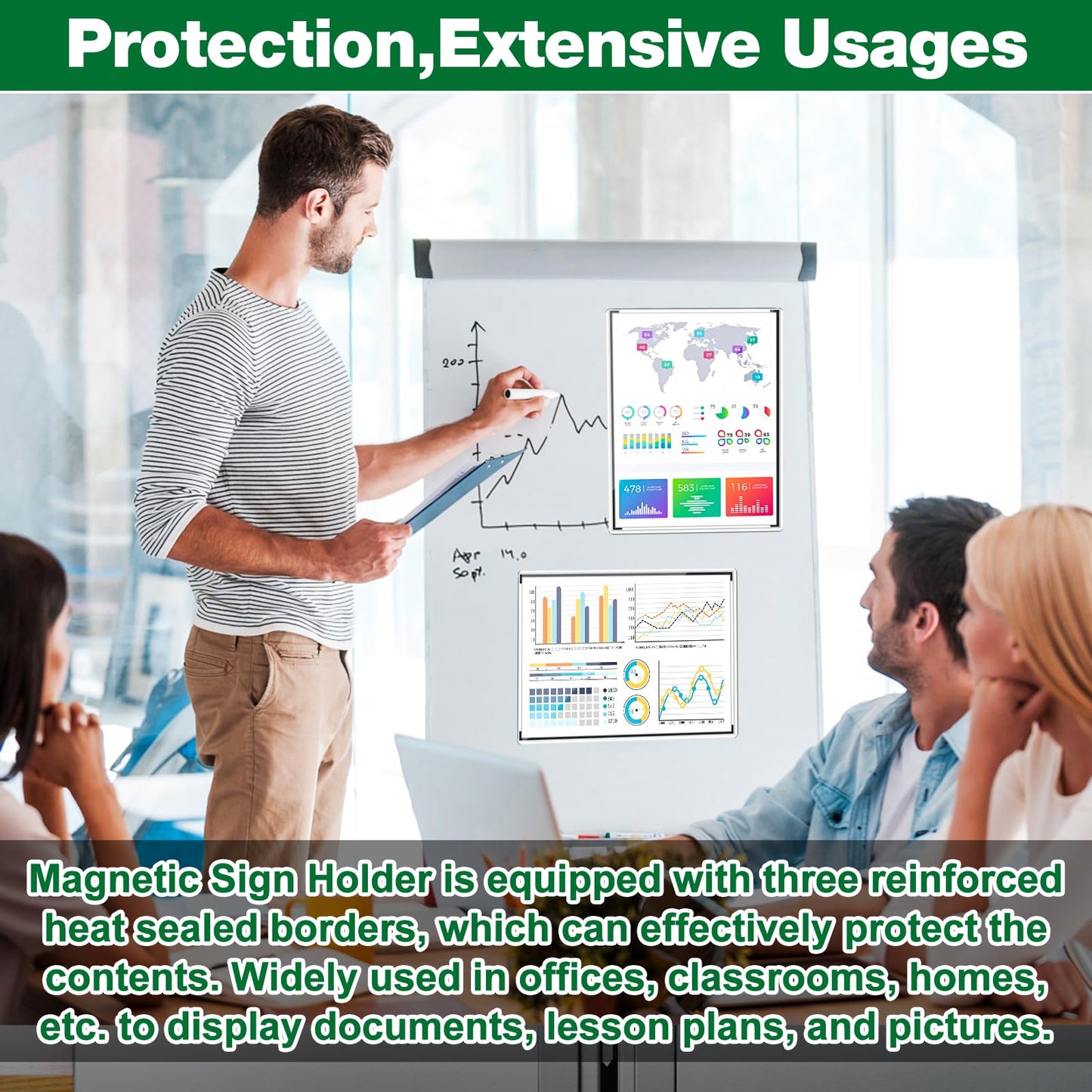 Meetory 12 Pcs 8.5'' x 11'' Rigid Magnetic Sign Holders, Clear Plastic Paper Holder with Magnet Borders for Fridge Suitable for Poster Letter Size, Perfect for Office, Home and Store Displays