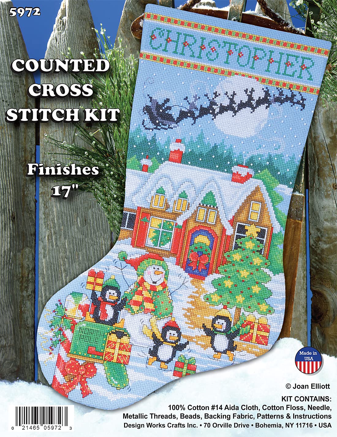 Tobin DW5972 14 Count Penguin Party Stocking Counted Cross Stitch Kit, 17-Inch Long,1-Pack