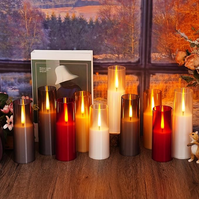 Flickering Flameless Candles,Battery Operated, Flameless Candles with Remote, 2/4/6/8 Hour Timer, Realistic Jumping Flame Effect, Perfect for Home Decor, Holiday Decoration Pcs 9 (White)