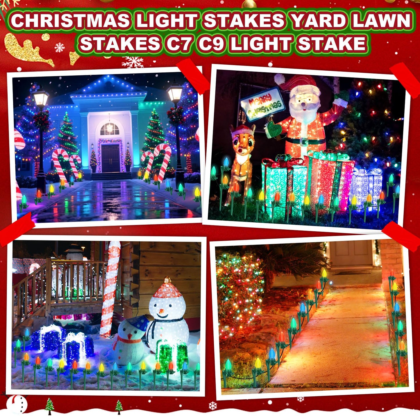 AUGSHY 100 Pack Christmas Light Stakes, 7.5 inch Yard Lawn Holiday Light Ground Stakes for C7 C9 Outside String Lights Universal Outdoor Light Holders for Christmas Decoration Lawn Path Driveway Green