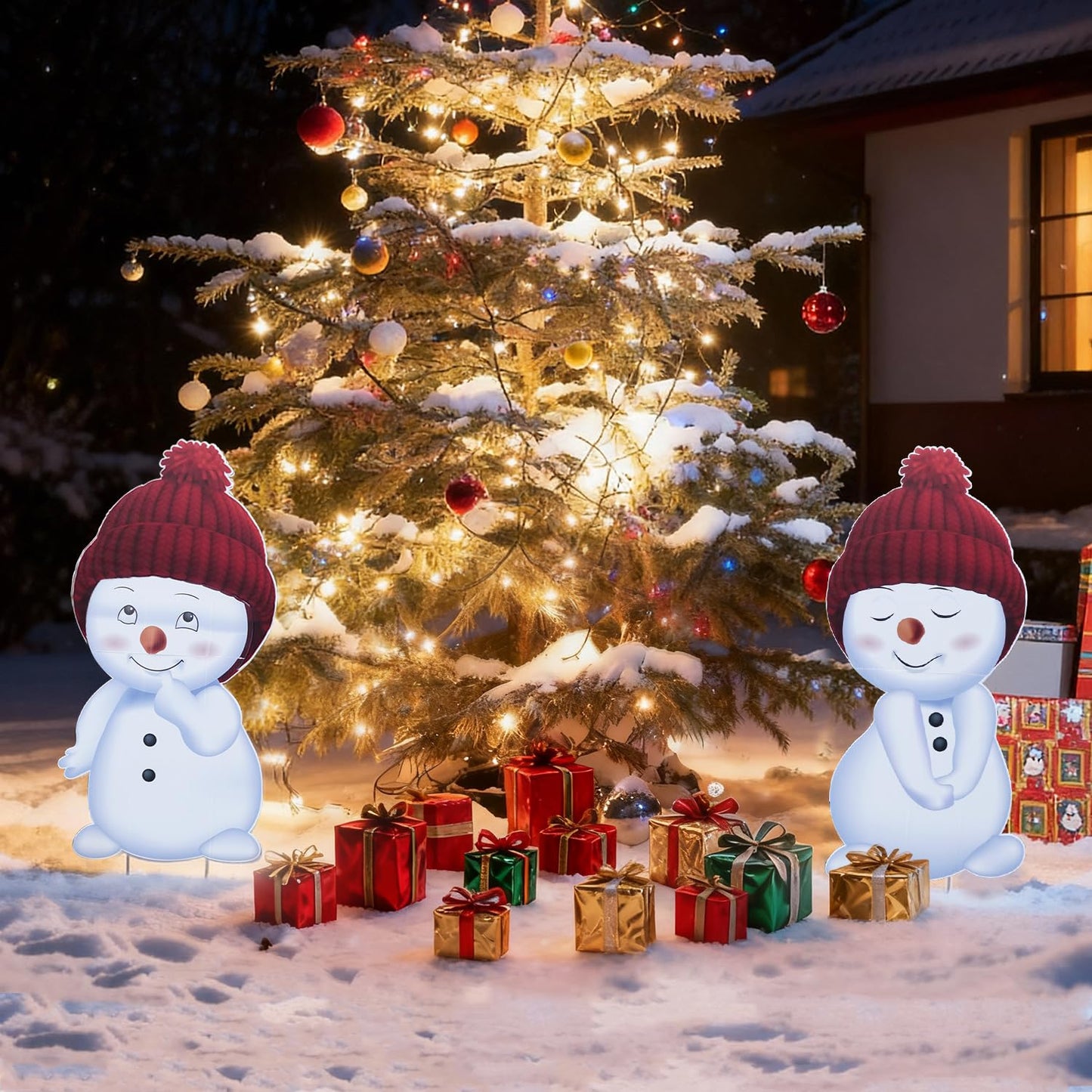 Jo.Devivre Christmas Decorations Outdoor, 2pcs Cute Snowman Yard Stakes, Large Snowman Garden Decorative Stakes for Christmas Decor, Yard Signs for Garden, Home, Lawn,Patio&Planter