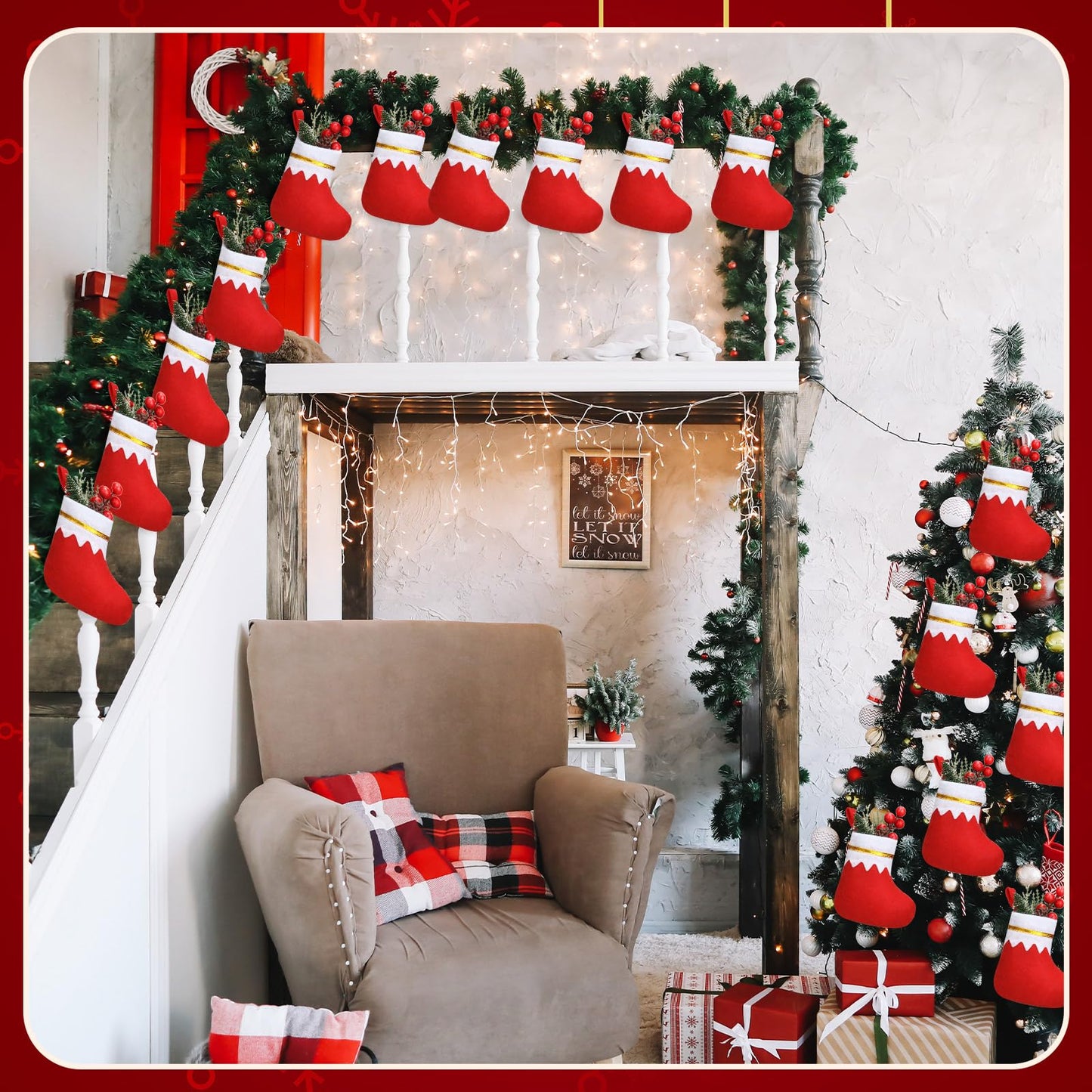 Ceenna 48 Pcs 5 Inch Mini Summer Christmas Stockings Bulk Felt Xmas Stockings July in Christmas Tree Hanging Ornament for Family Holiday Decoration DIY Craft Xmas Kids Stocking Bags(Classic)