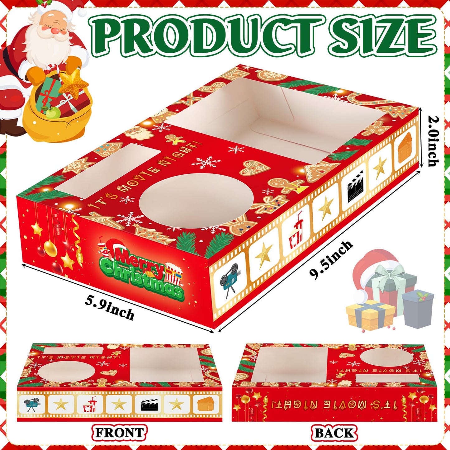 Dunzoom 20 Pcs Christmas Movie Night Supplies Movie Night Paper Snack Trays Popcorn Candy Holder Movie Theater Snack Boxes Cardboard Snack Holder Food Trays for Movie Party(Warm Christmas)