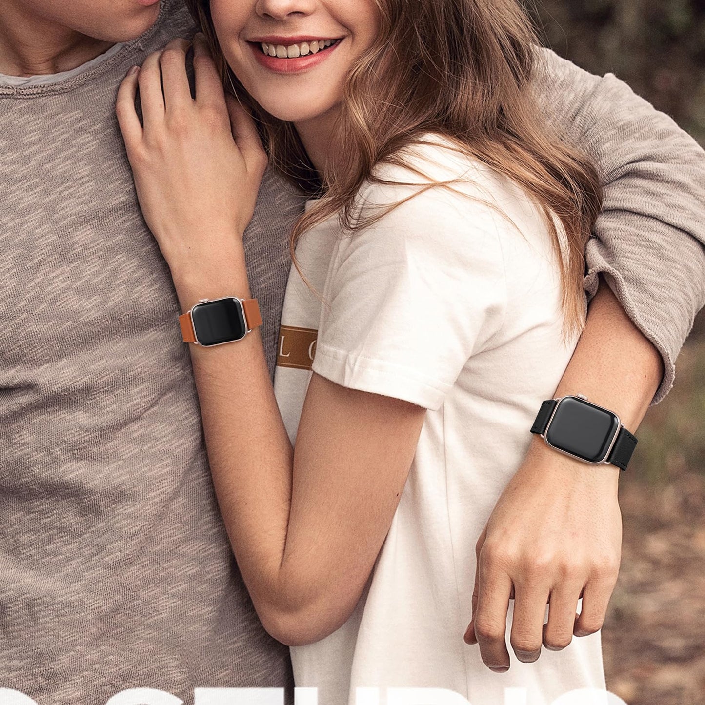 POWER PRIMACY Leather Bands Compatible with Apple Watch Band 38mm 40mm 41mm 42mm-Series 11/10,Genuine Leather Strap Compatible for Women Men iWatch SE Series 11 10 9 8 7 6 5 4 3 2 1(Black/Starlight)