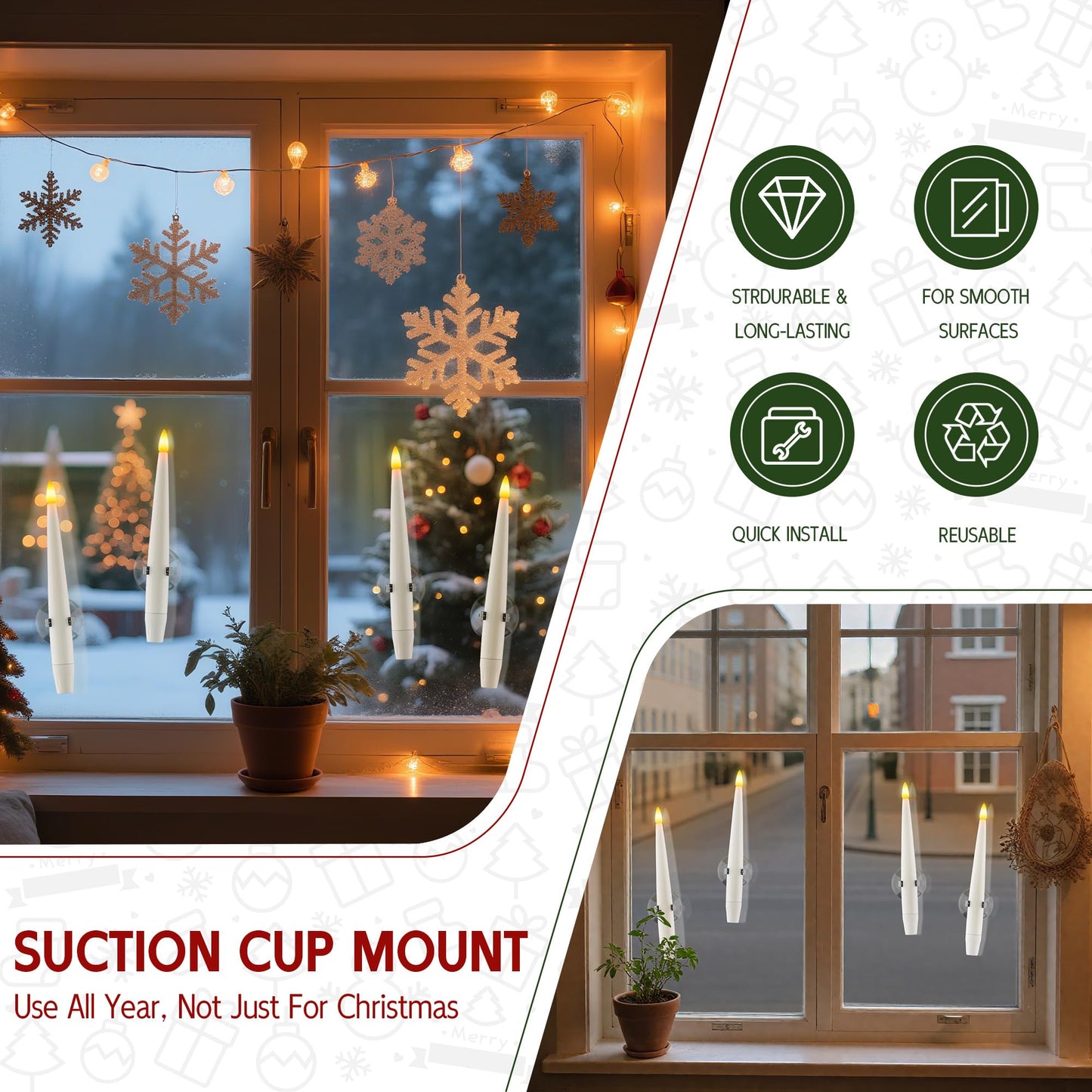 Christmas Tree Candles with Remote, 12 Pack Battery Operated Christmas Candles, LED Candlesticks for Xmas Tree Decoration, Flickering Flameless Candle for Home, Party Decor with Crystal Ball Hooks