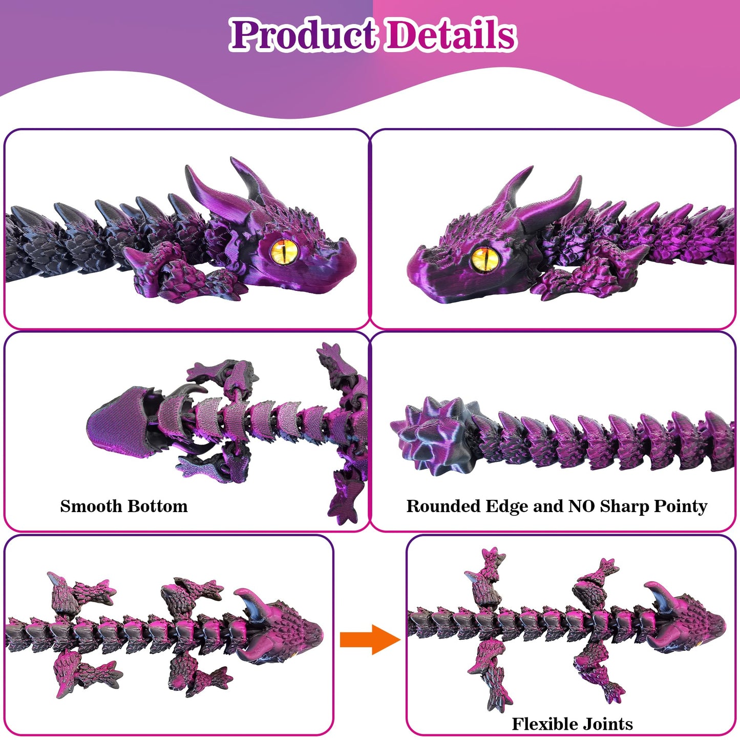3D Printed Dragon Eggs with Dragon Inside, Large Articulated Dragons Toys with Eyes, Easter Basket Essentials Stuffers Surprise Eggs Home Decor Executive Desk Toy (Purple+Black)