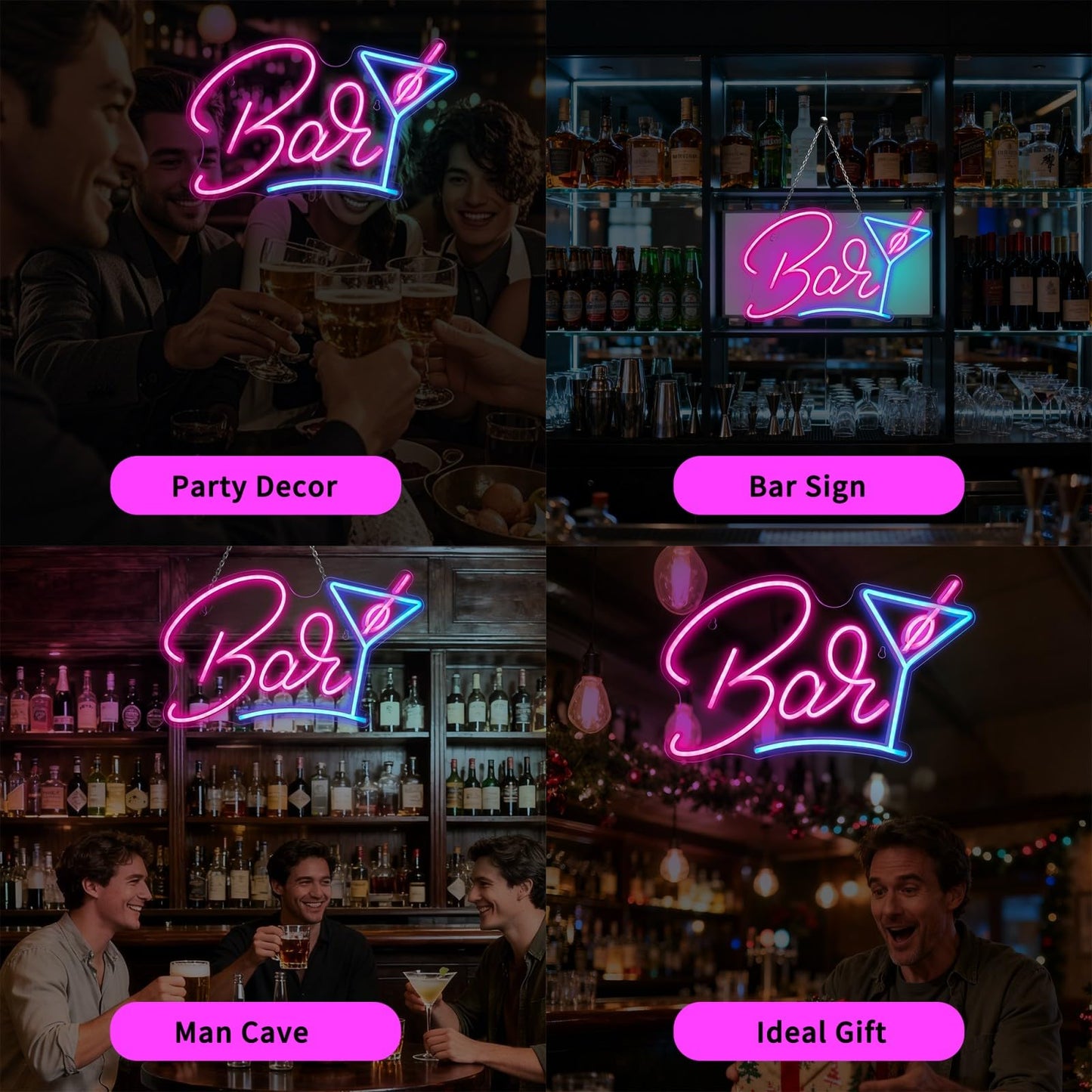Bar Neon Signs for Home Bar Wall Decor, Neon Bar Sign for Bedroom Man Cave Bistro Pub Party,USB Powered LED Light Up Sign With Dimmer Switch, Gifts for Friends Families Birthday Christmas