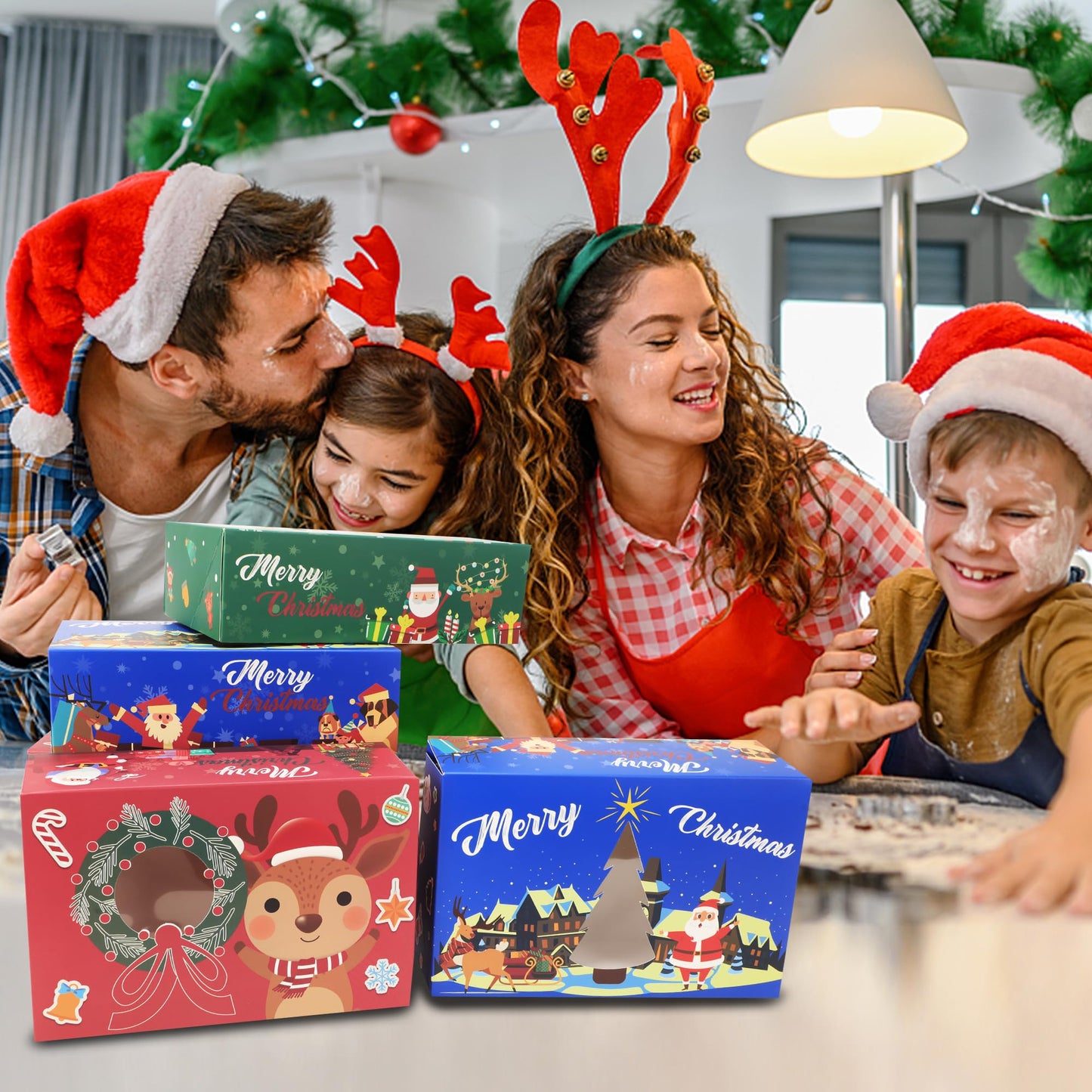SAITI 24 PCS Christmas Cookie Boxes Bakery Christmas Treat Boxes Christmas Cookie Tins with Lids Christmas Cookie Gift Baking Box for Gift Giving Holiday Party Food Packaging Containers, Update 2025