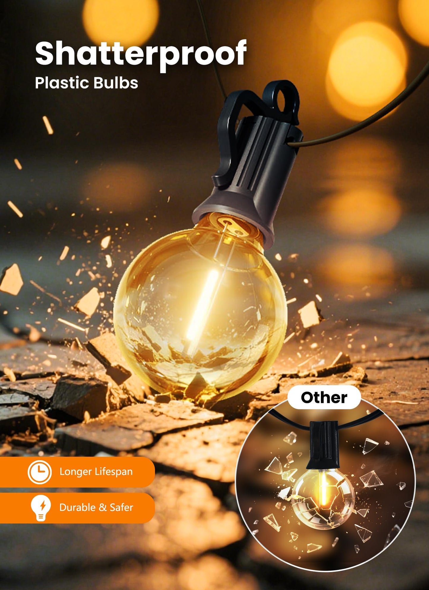 SmartDawn 100FT 52 LED Bulbs Outdoor String Lights, G40 Shatterproof String Lights, IP65 Waterproof Connectable Outside Patio Light for Backyard Porch Balcony Garden Decor Christmas Camping Gazebo
