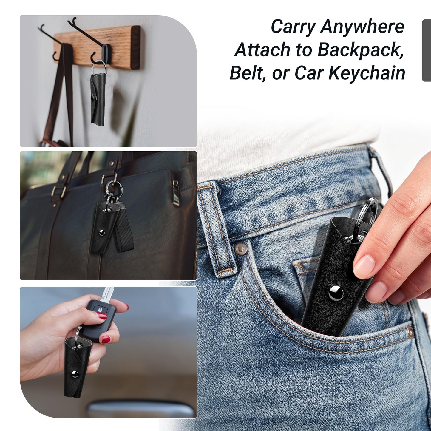 T-carbon Top Grain Leather Key Wrap for House Keys, Compact Key Holder Case Fits 2-5 Keys, Silent Rattle-Free Design,Portable Keychain