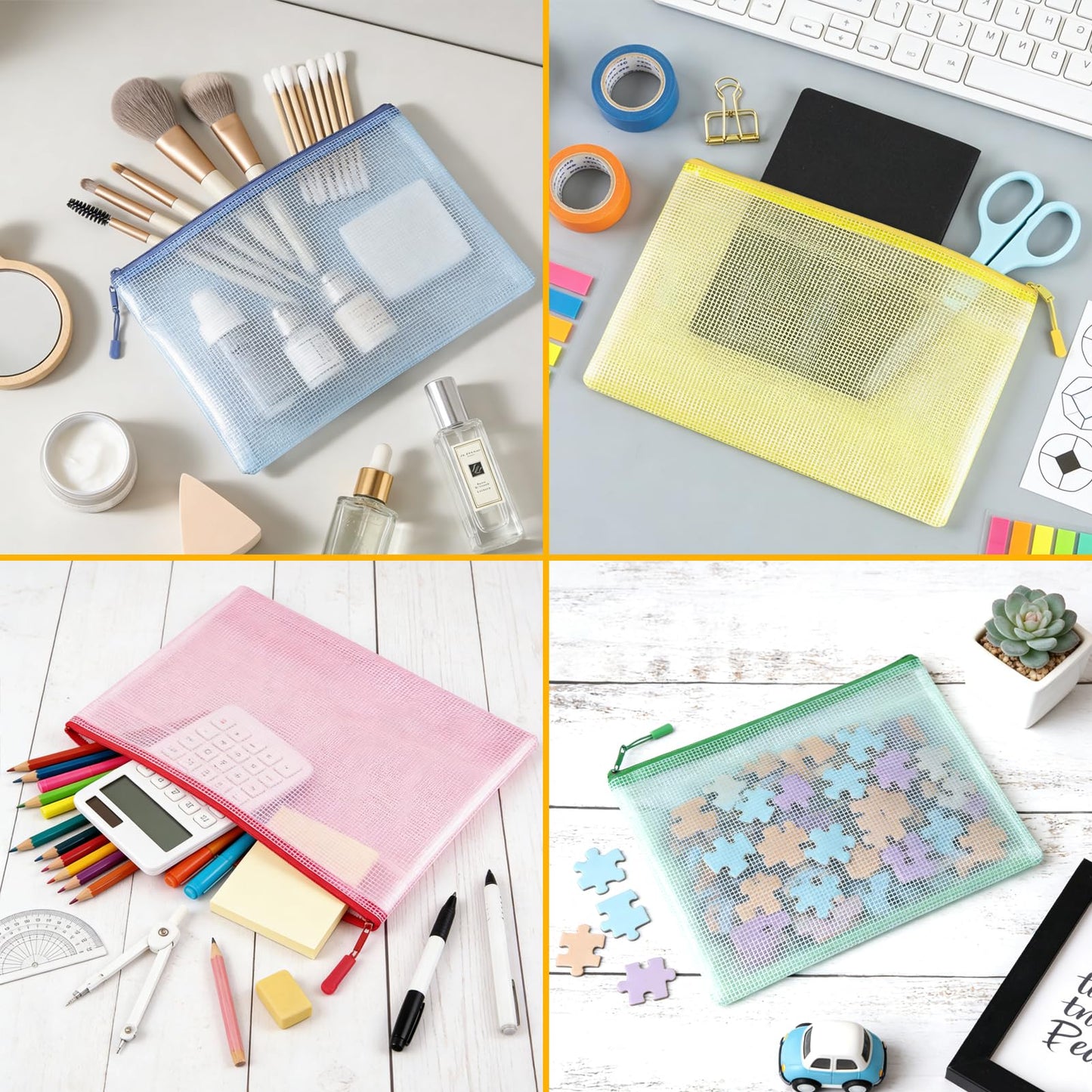 24pcs Mesh Zipper Pouch Bags A4 Zipper Bags for Classroom Organization, Waterproof Document Zipper Pouches for Cosmetics, Travel Storage File Bags for Office Supplie