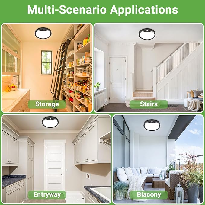 zemty 9inch 18W Motion Sensor Ceiling Light Wired, 3 Sensing Modes Motion Activated Closet Lights Black, 3000K/4000K/6500K Waterproof LED Ceiling Lamp for Pantry Closet Shower Hallway-1Pack