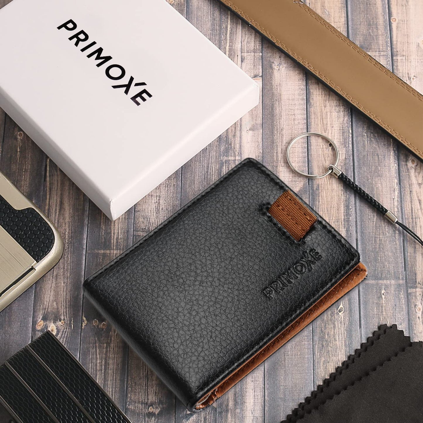 PRIMOXE RFID Wallet for Men – Slim Leather Front Pocket Bifold with Money Clip – Minimalist Texas Brown Wallet, Credit Card Holder, RFID Blocking, Gift Box Included