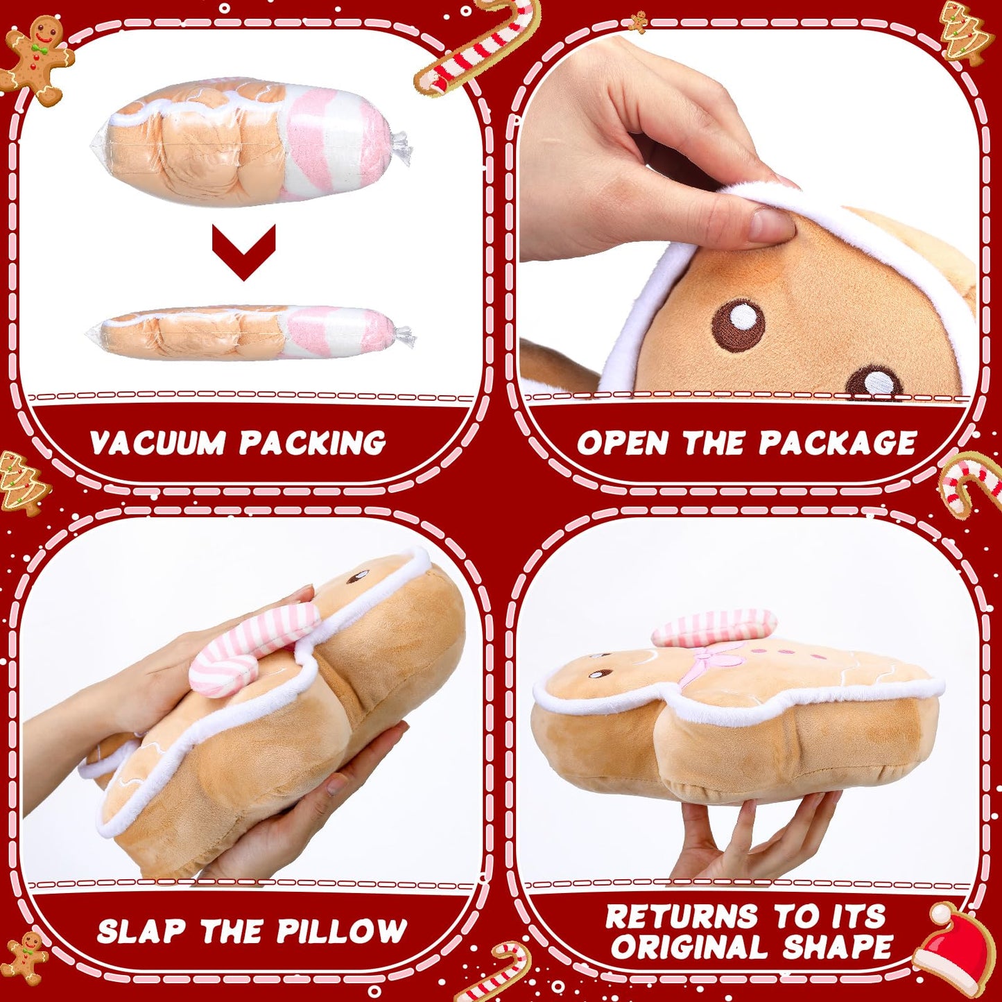 Yalikop 2 Pcs Christmas Gingerbread Man Cane Pillow Christmas Plush Throw Pillow Decorations Couch Sofa Decor Plush Stuffed for Home Winter Holiday Party Decoration