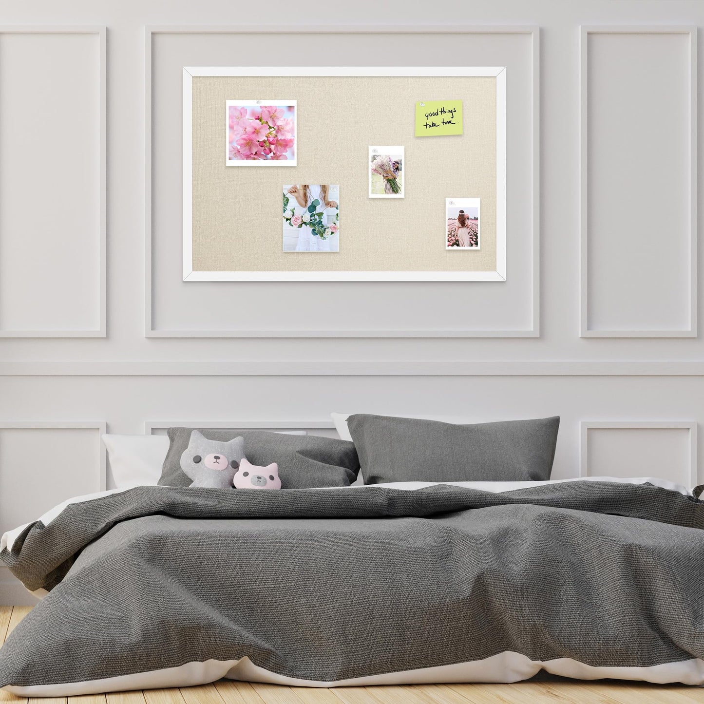 Yunihome 13.3x17.7 InchCork Board for Wall Hanging with Linen, Bulletin Board with Push Pins, Mounted Memo Message Board for Home Office Decor, Dorm Room Essentials, Classroom Organization