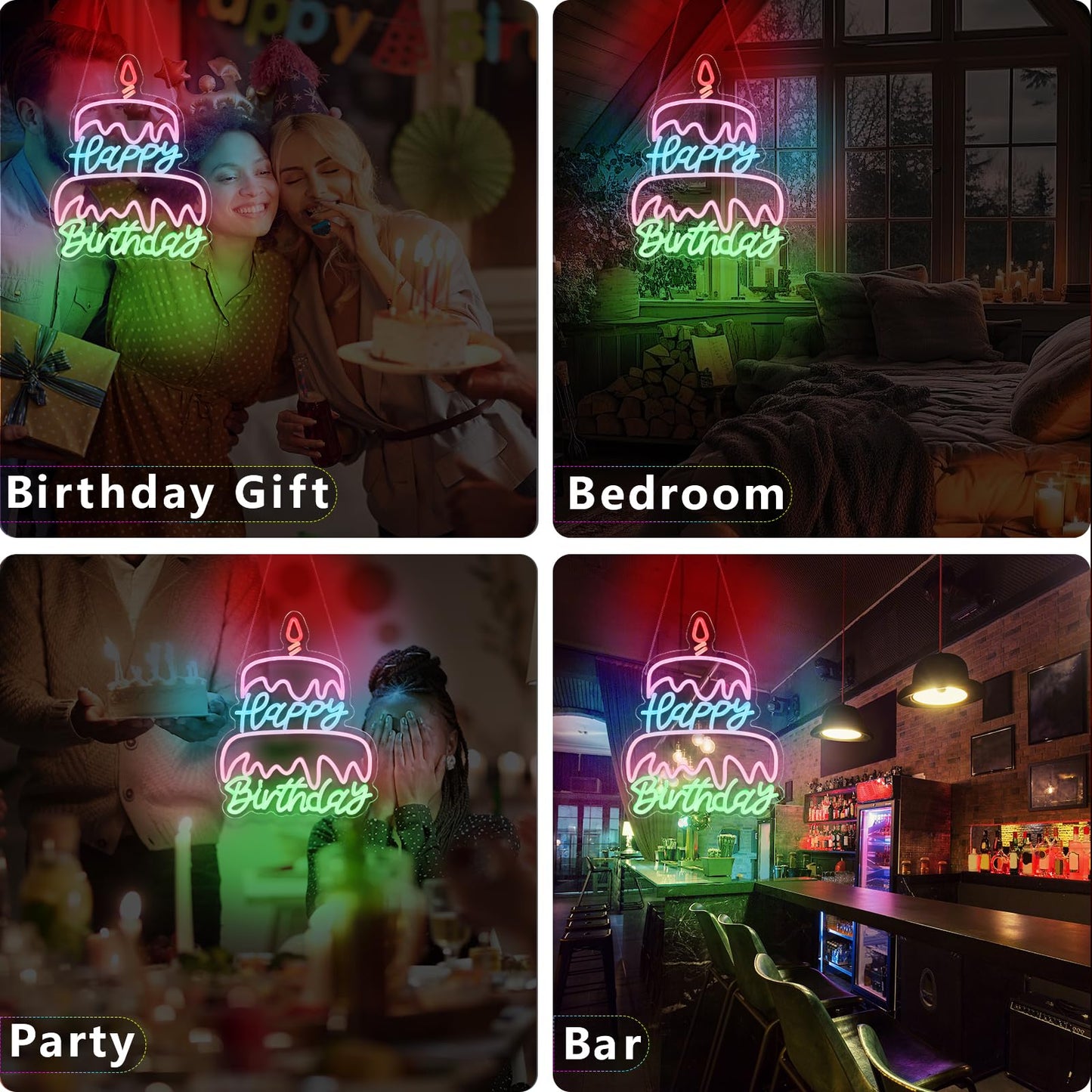 Happy Birthday Neon Sign Led Neon Lights Pink Neon Sign for Bedroom Led Sign USB Powered Neon Signs for Wall Decor Dimmable for Christmas Thanksgiving Birthday Party Girls Gifts
