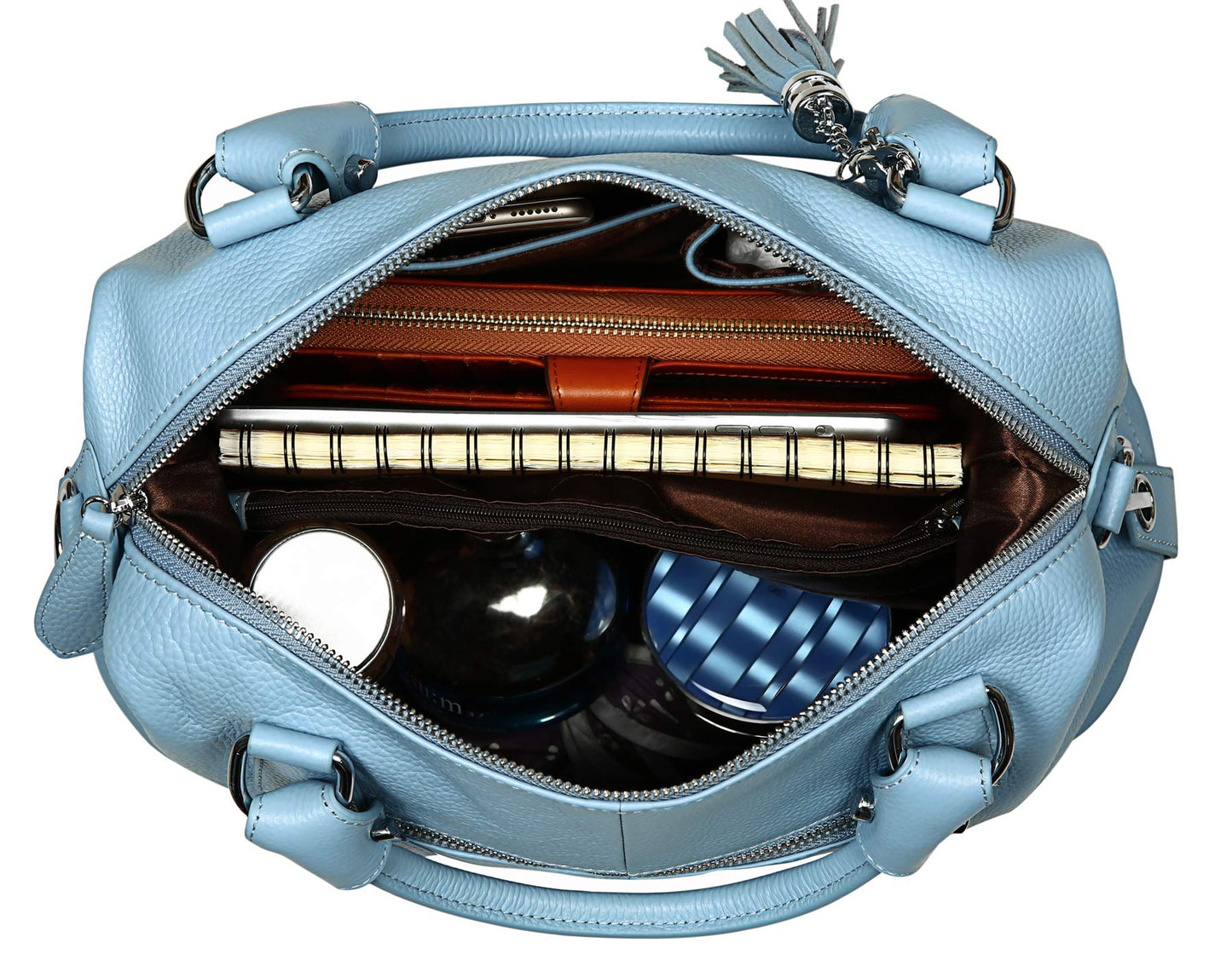 HESHE Womens Genuine Leather Handbags Purse Crossbody Satchel Tote Bags Ladies Real Leather Bags (Light Blue)