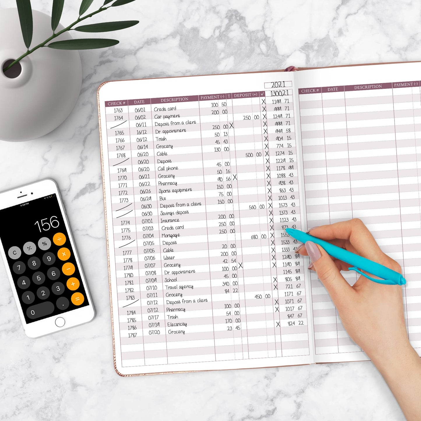 Legend Planner Check Register Book – Accounting Ledger Book for Small Business & Personal Use – Checkbook Register to Track Financial Transactions – Hardcover, 7x10″, 6300 Entries (Rose Gold)