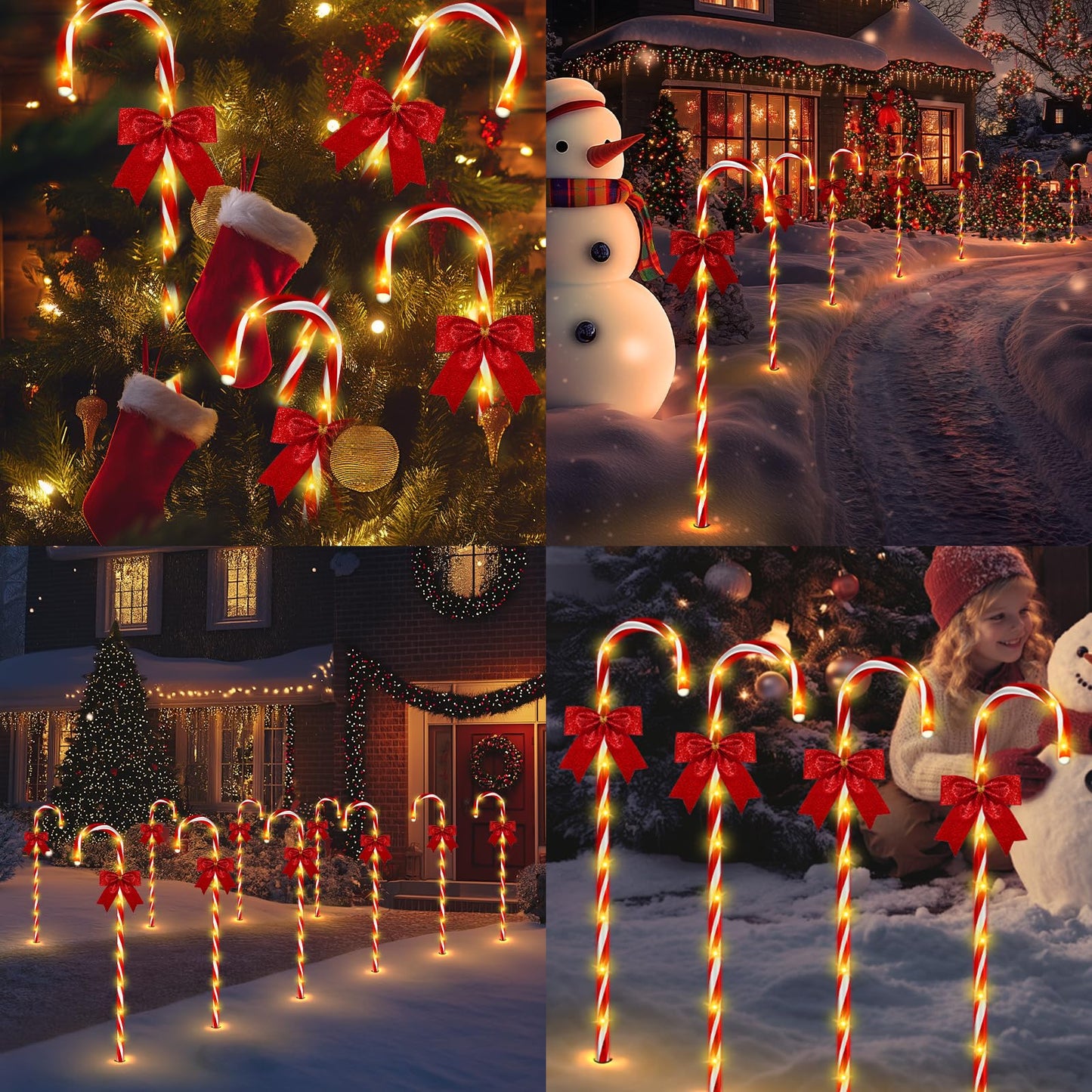 Christmas Candy Cane Pathway Lights, 24PCS 240 LED Christmas Lights Outdoor Decorations with Red Bow Waterproof, 8 Modes Timer Remote Walkway for Xmas Home Yard Lawn Patio Decor