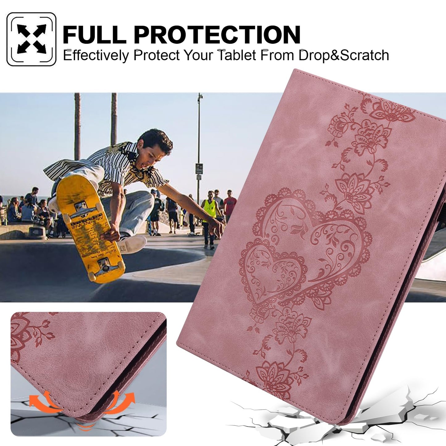 TUOLISG Case for iPad 6th / 5th Generation 9.7 Inch 2018/2017, iPad Air 2 Multi Angle Flip PU Leather Shockproof Case with Pencil Holder/Card Slots, Pink