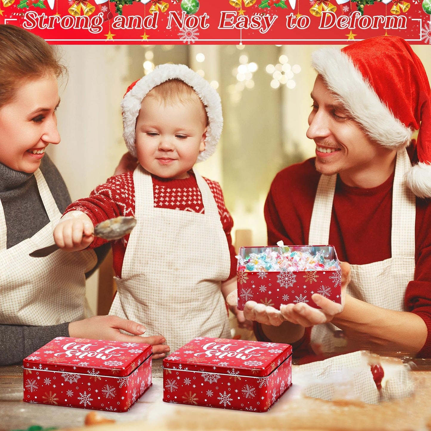 Tandefio 6 Pcs Christmas Cookie Tins with Lids for Gift Giving, 6.3 x 6.3 In Square Metal Holiday Empty Boxes Xmas Storage Containers for Storing Candy Cookie Biscuits Goody Treat Gifts (Red)