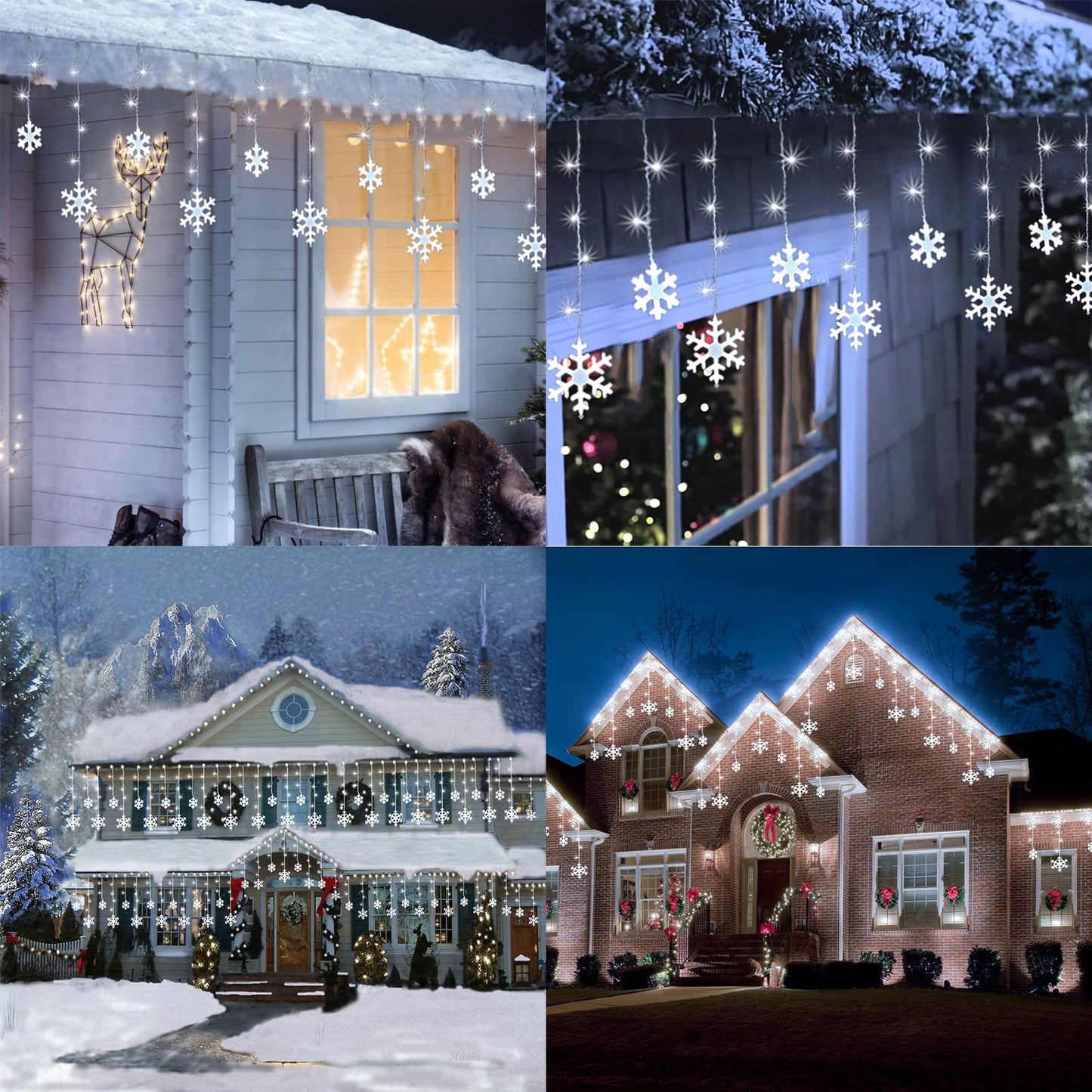 Christmas Snowflake Lights Outdoor, 17.22ft 264 LED Snowflake Icicle Lights with 22 Drops, 8 Modes connectable Plug In Christmas Light Waterproof for Eaves, Garden, Indoor & Outdoor Xmas Decor (White)