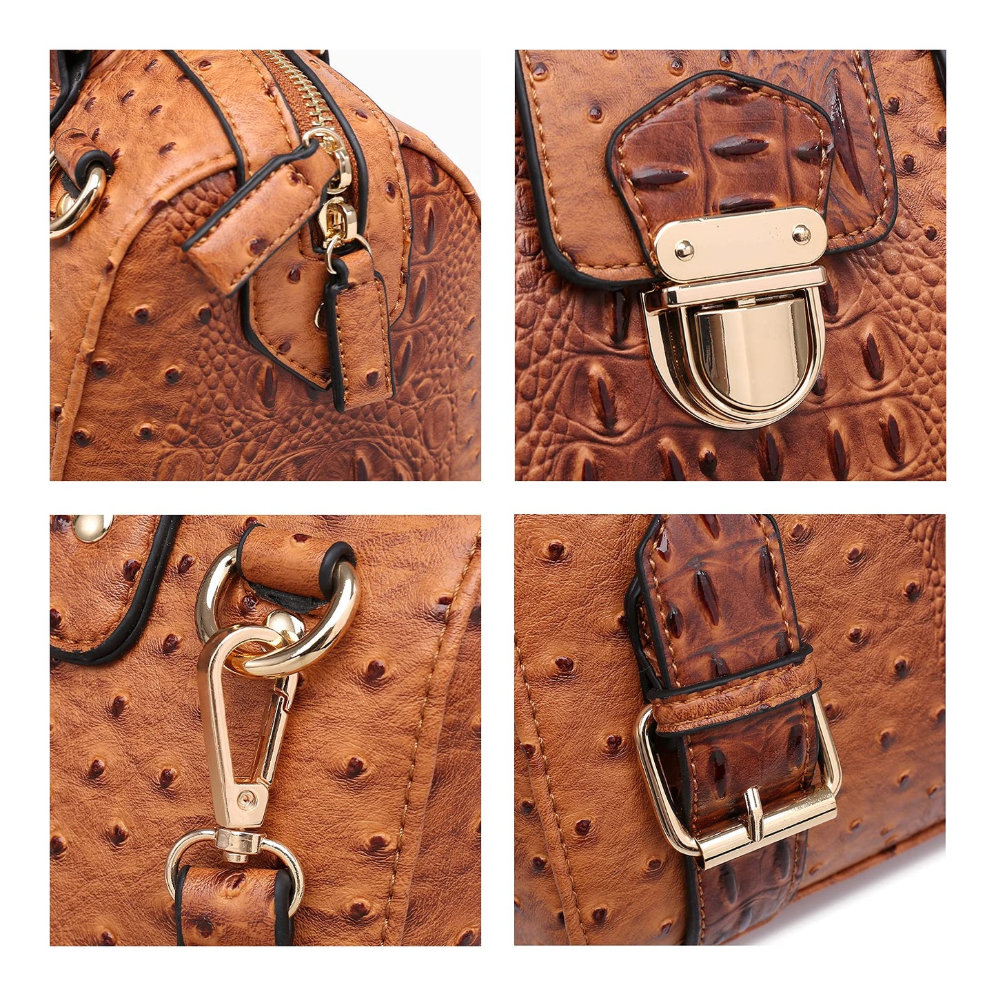 Dasein Women Barrel Handbags Fashion Satchel Bags Top Handle Shoulder Purses Vegan Leather Work Tote (Ostrich Brown)