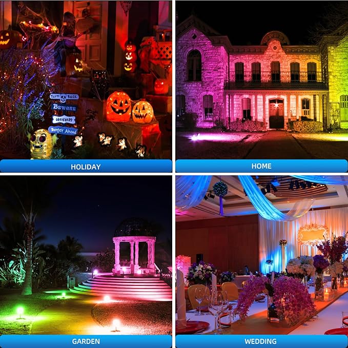 RGBW Low Voltage Landscape Lighting with Connectors,16 Color Changing Spot Lights Outdoor AC/DC12V-24V IP67 Waterproof Landscaping Lights for Garden Yard Tree Halloween Christmas Decor, 2 Pack