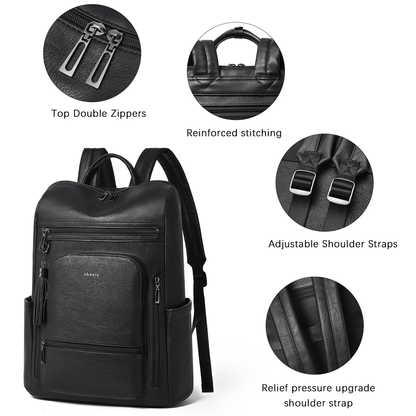 Shrrie Upgraded Large Travel Laptop Backpack with Laptop Compartmetn Fits 17 inch Laptop,Waterproof Vegan Leather Computer Backpack for Women and Men Work Business College
