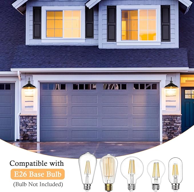 Outdoor Barn Gooseneck Light Fixture, Farmhouse 16 Inch Dome Large Black Exterior Wall Sconce, Industrial Wall Lantern for Porch, House, Garage, Patio, Front, 2 Pack