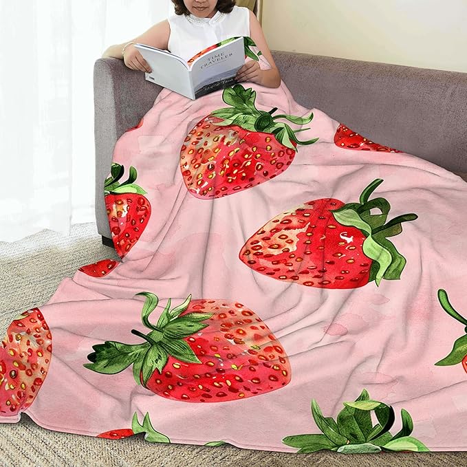 Throw Blanket, Cute Strawberry Blanket Fruit Throw Blankets for Bed Kids Adults, Lightweight Cozy Blanket for Living Room, Bedroom 50"x60"