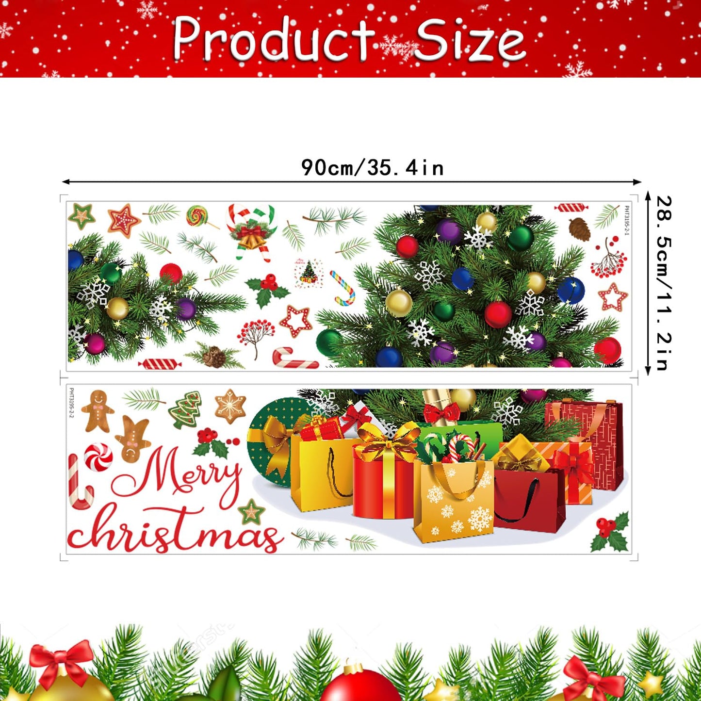 Amtoodopin Large Christmas Tree Wall Decals Xmas Pine Tree Wall Stickers Merry Christmas Quote Window Clings Peel and Stick Removable Vinyl DIY Wall Art for Nusery Playroom Bedroom