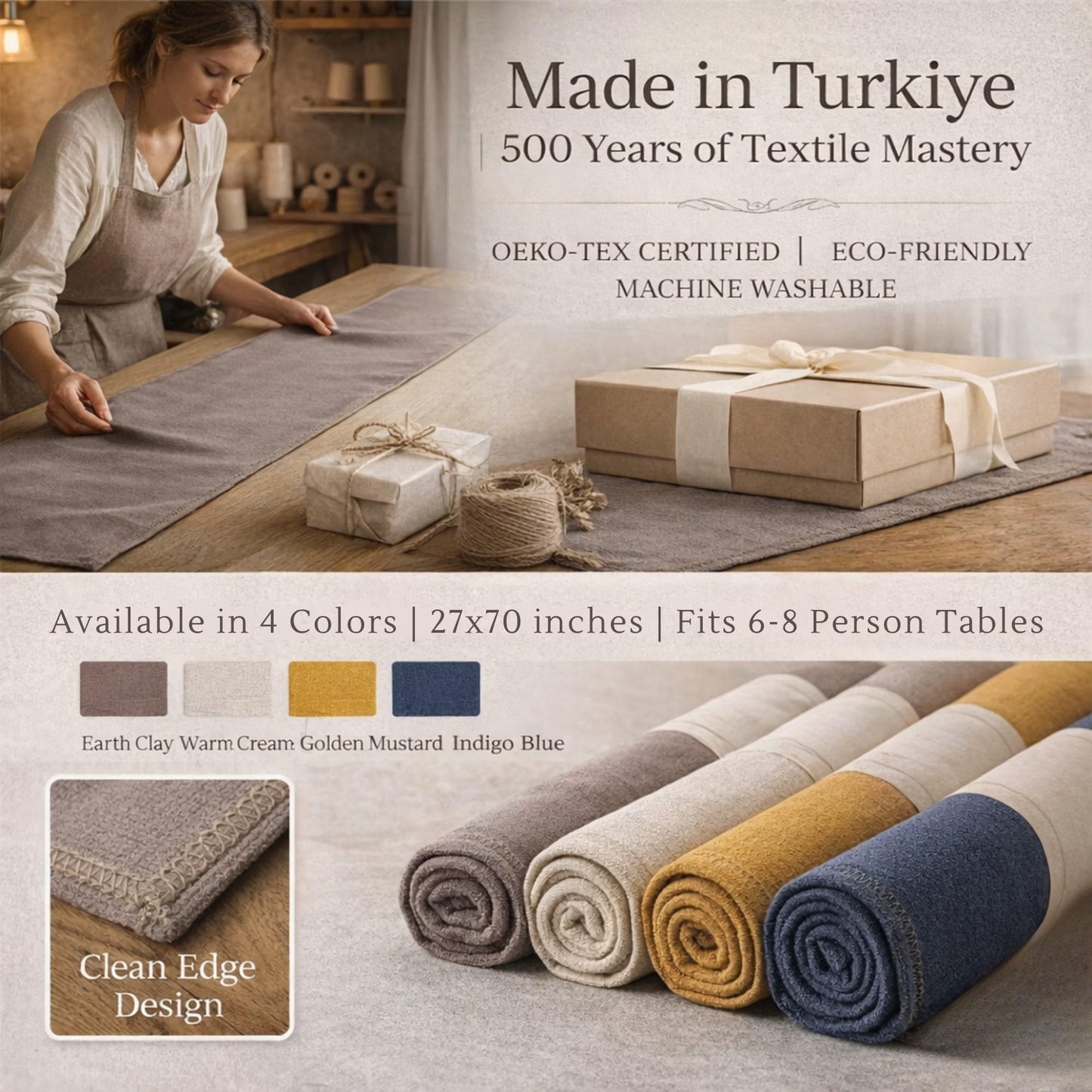 Jojomia Odin 100% Turkish Cotton Table Runner 27x70 Inch, Clean Edge, Oeko-TEX Certified, Machine Washable, for Dining Table, Farmhouse and Holiday Decor